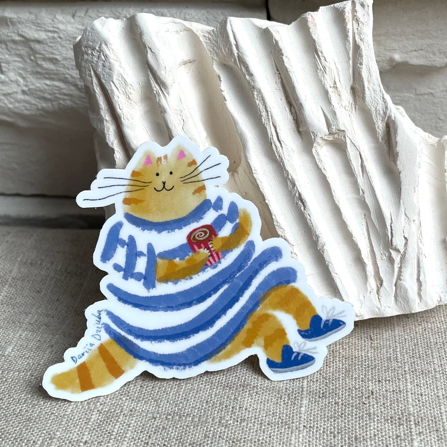 Autocollant Chat assis et café