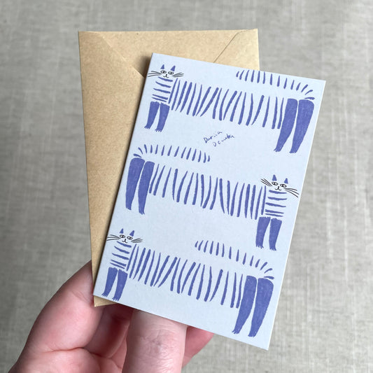 Mini carte : Chat rayé bleu