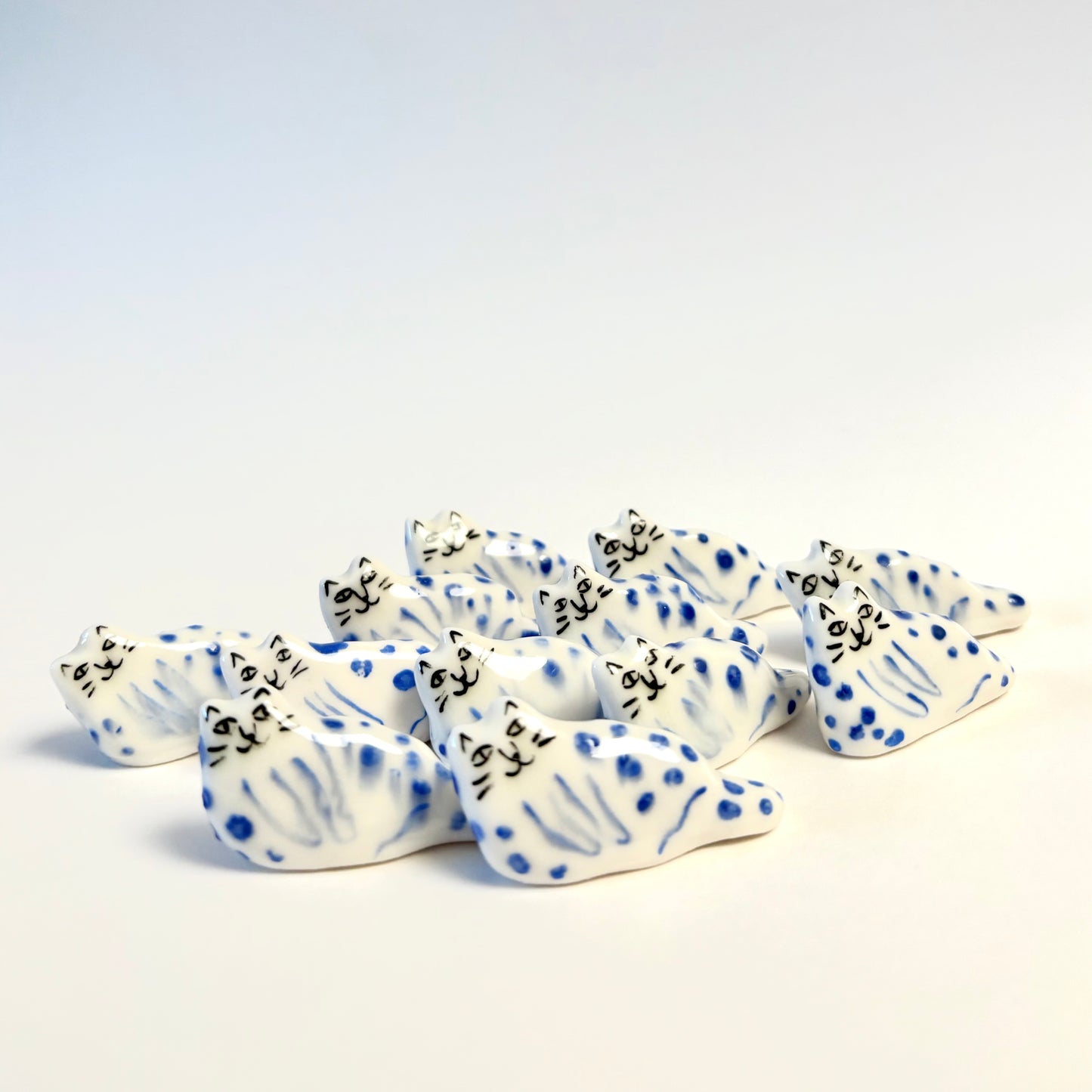 Tiny Blue Leopard Cat Miniature – Handcrafted Porcelain Cat Figurine