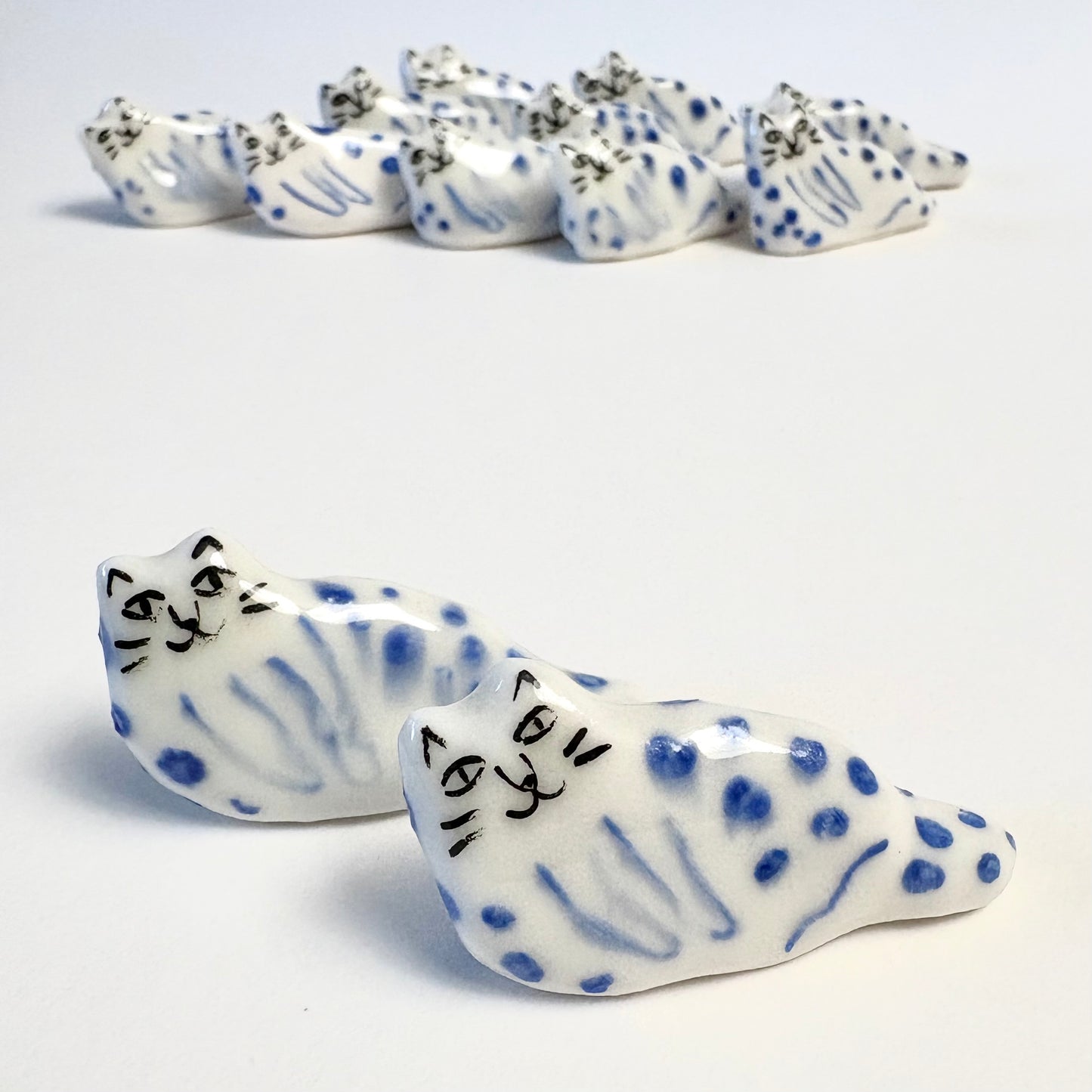 Tiny Blue Leopard Cat Miniature – Handcrafted Porcelain Cat Figurine