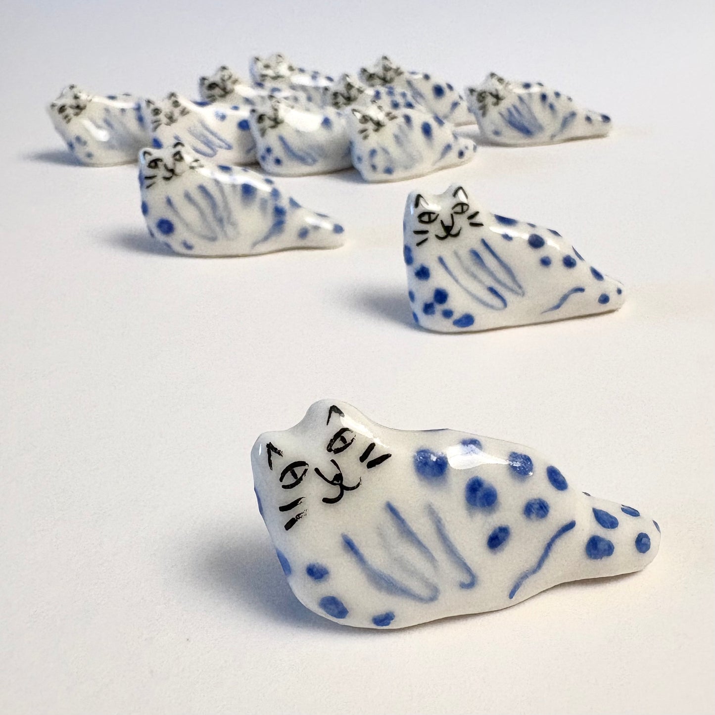 Tiny Blue Leopard Cat Miniature – Handcrafted Porcelain Cat Figurine