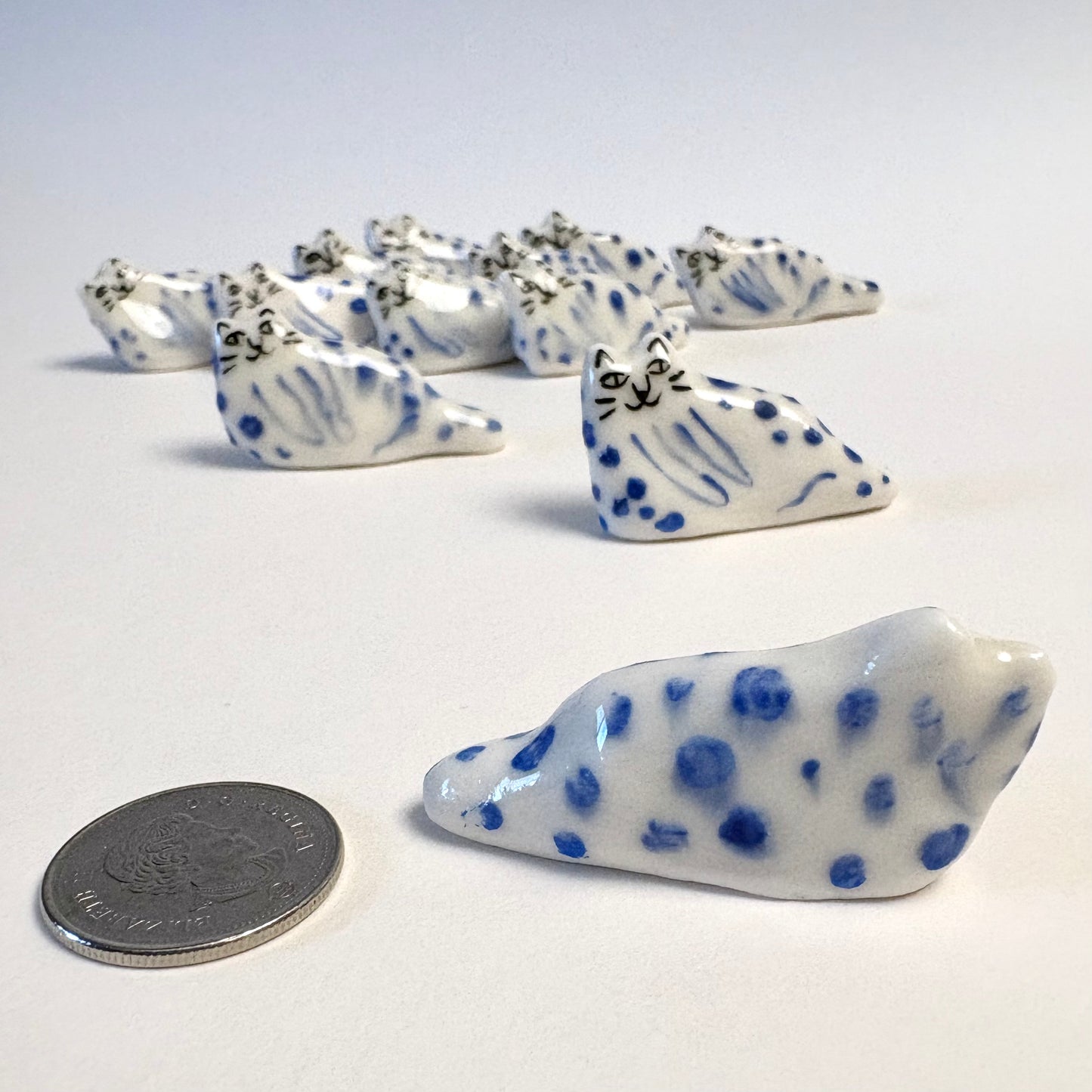 Tiny Blue Leopard Cat Miniature – Handcrafted Porcelain Cat Figurine