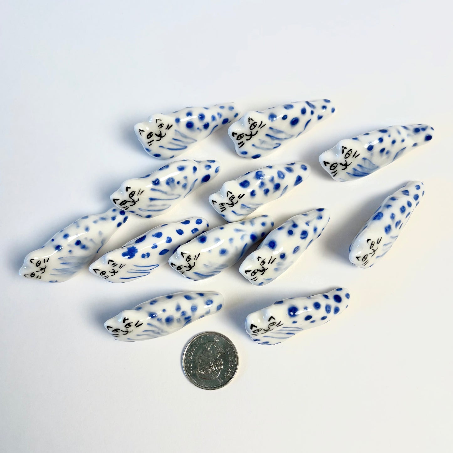 Tiny Blue Leopard Cat Miniature – Handcrafted Porcelain Cat Figurine