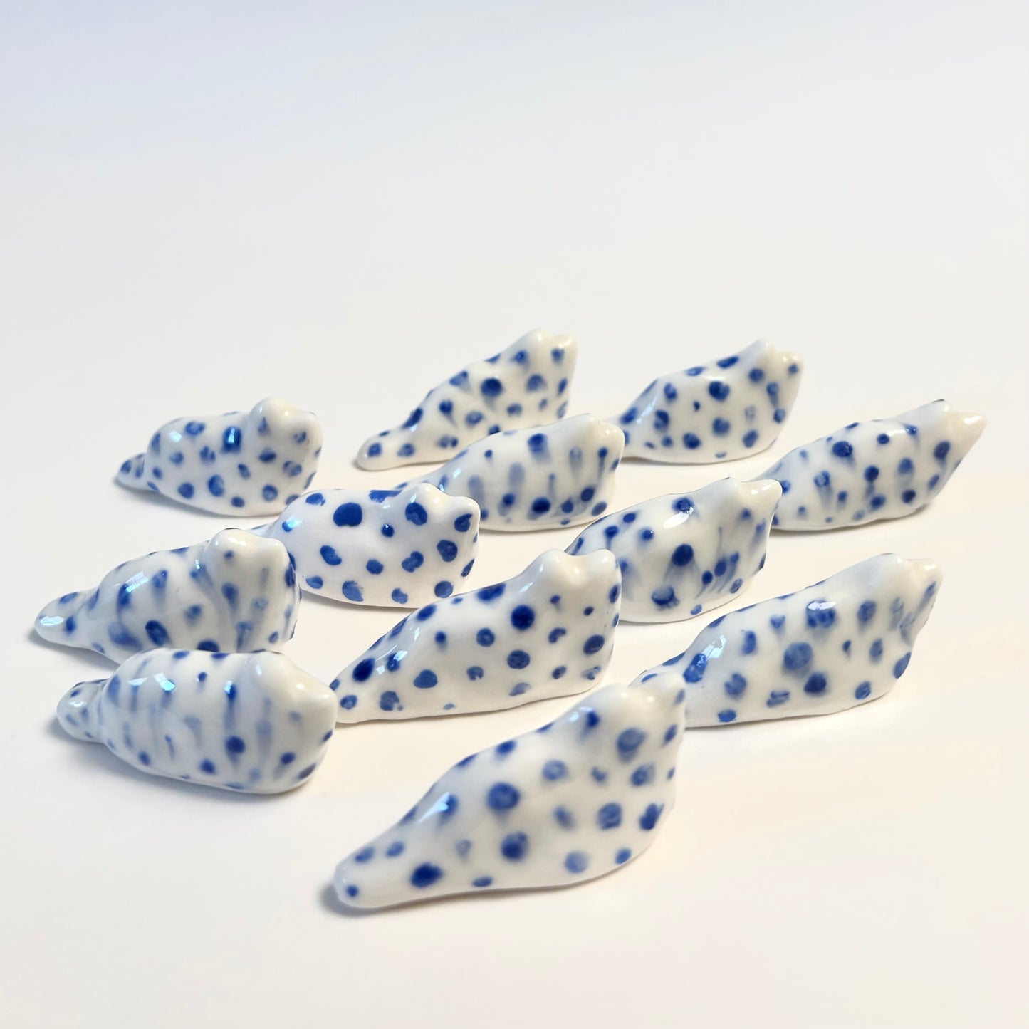 Tiny Blue Leopard Cat Miniature – Handcrafted Porcelain Cat Figurine