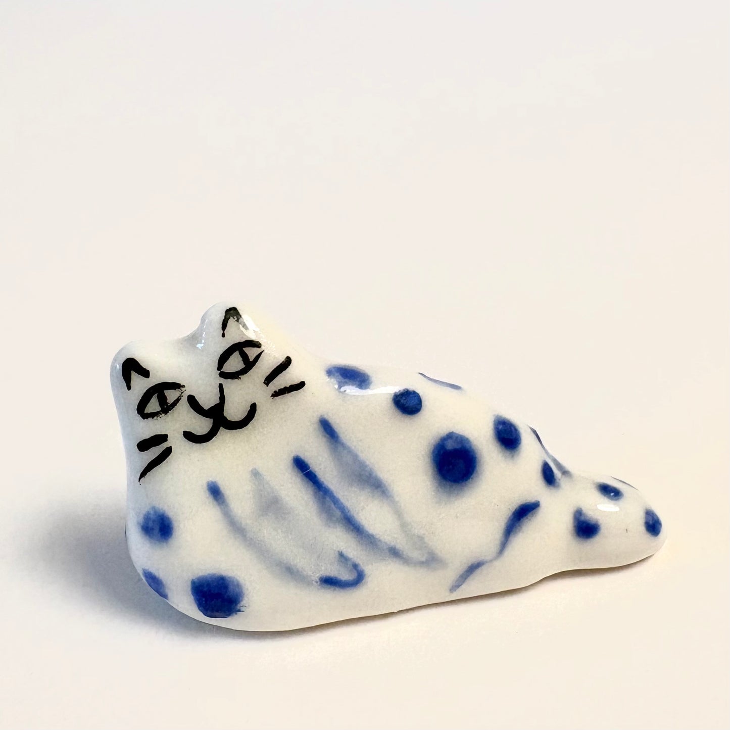Tiny Blue Leopard Cat Miniature – Handcrafted Porcelain Cat Figurine