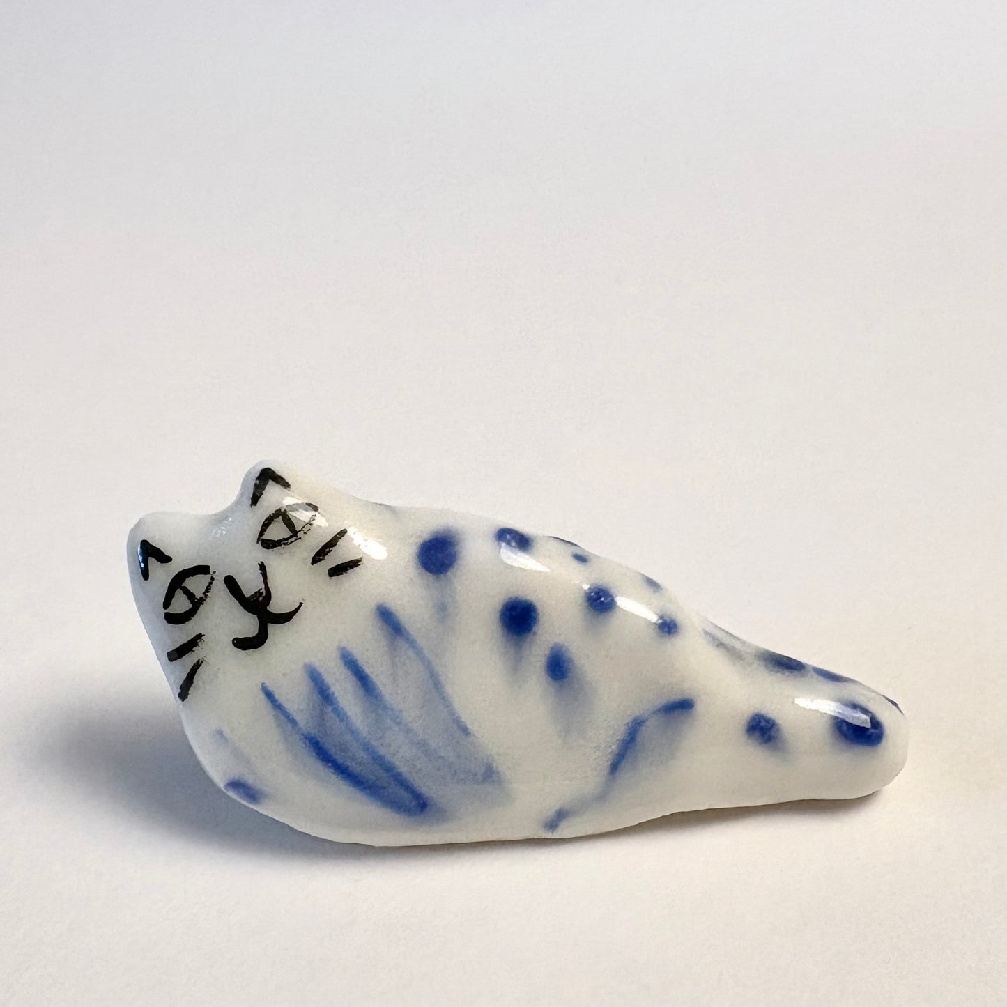 Tiny Blue Leopard Cat Miniature – Handcrafted Porcelain Cat Figurine