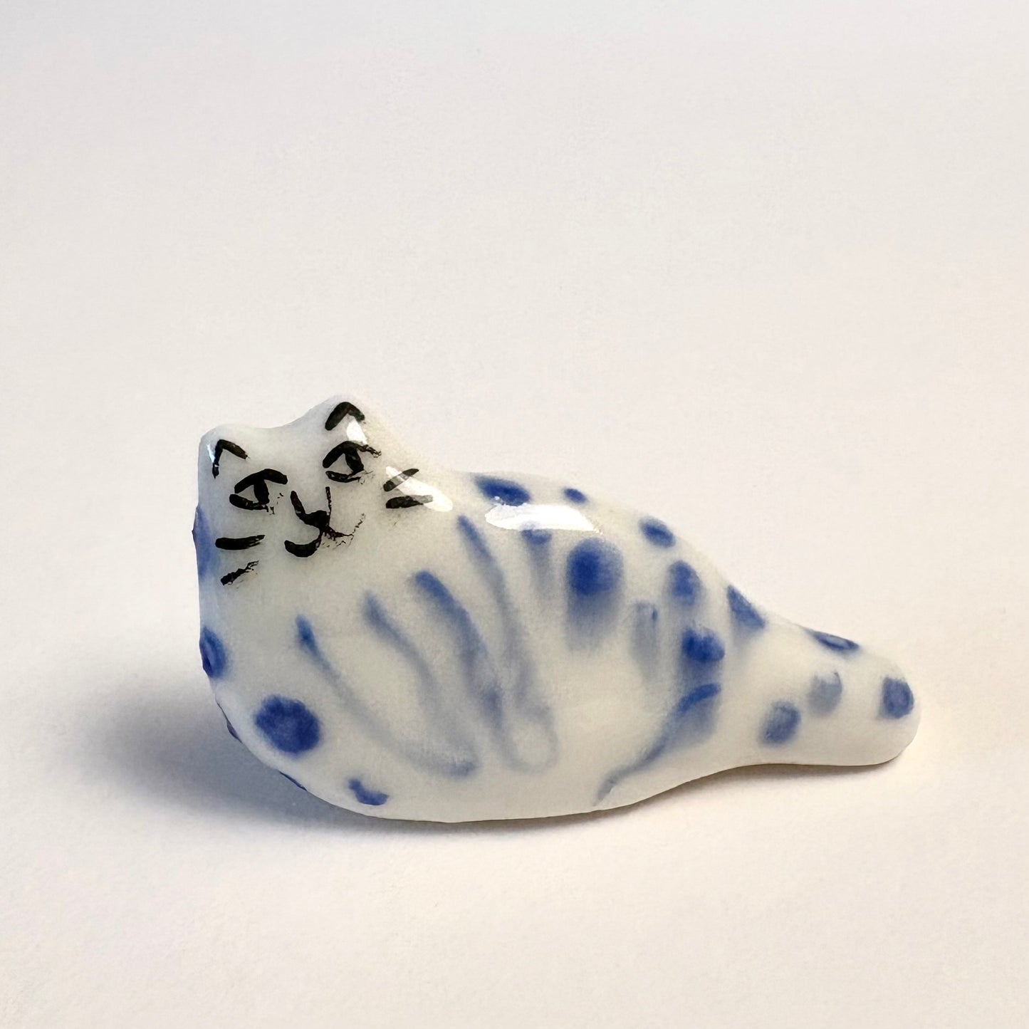 Tiny Blue Leopard Cat Miniature – Handcrafted Porcelain Cat Figurine