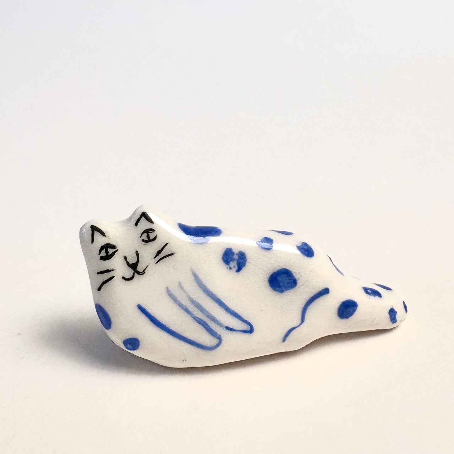 Tiny Blue Leopard Cat Miniature – Handcrafted Porcelain Cat Figurine