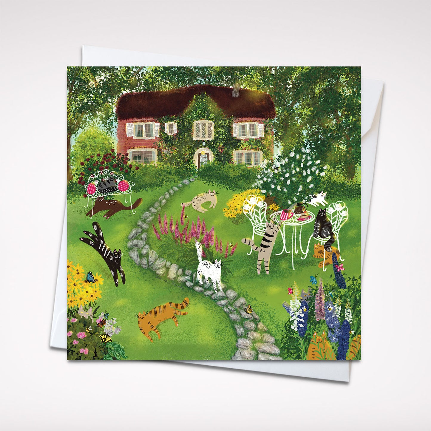 Chats de carte carrée dans la cour avant: Carte de vœux