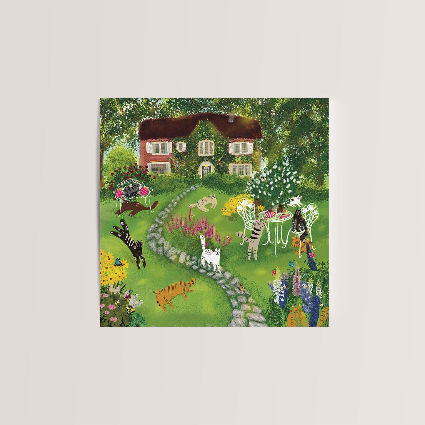 Chats de carte carrée dans la cour avant: Carte de vœux