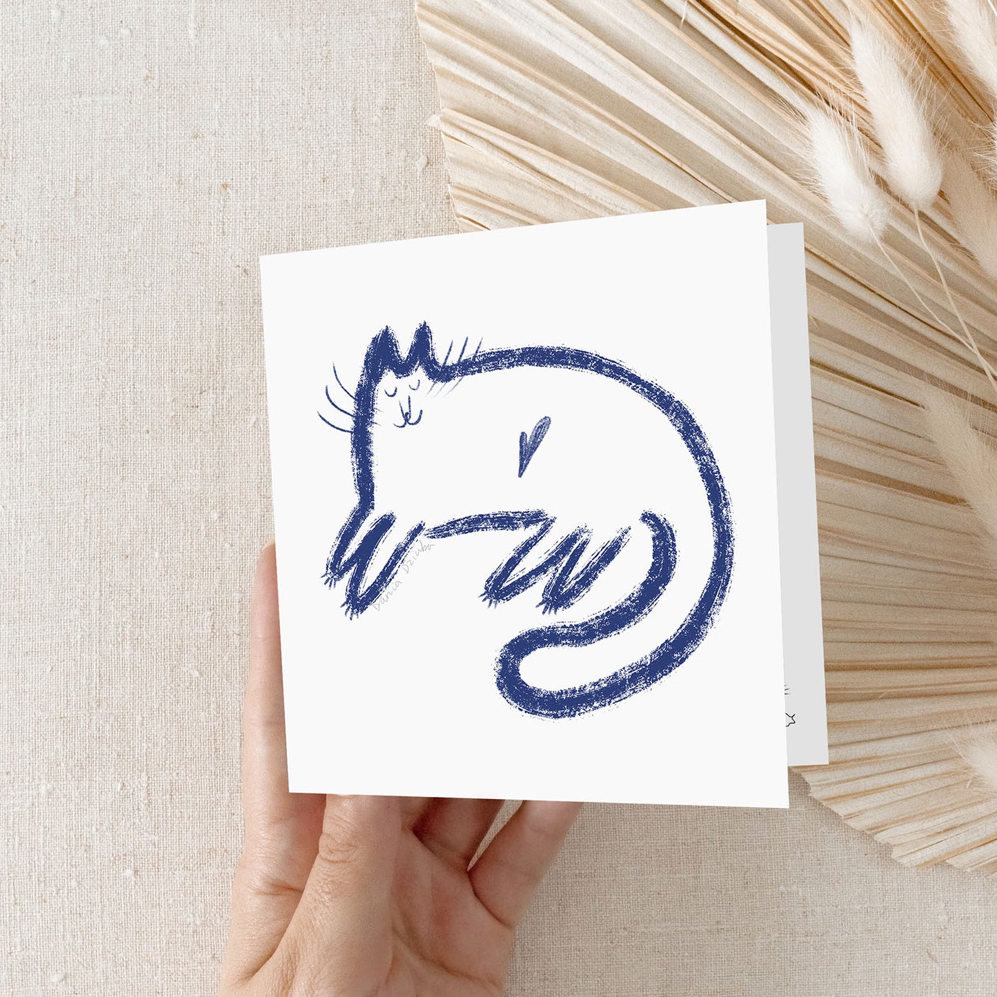 Square Greeting card: Cozy Cat Love