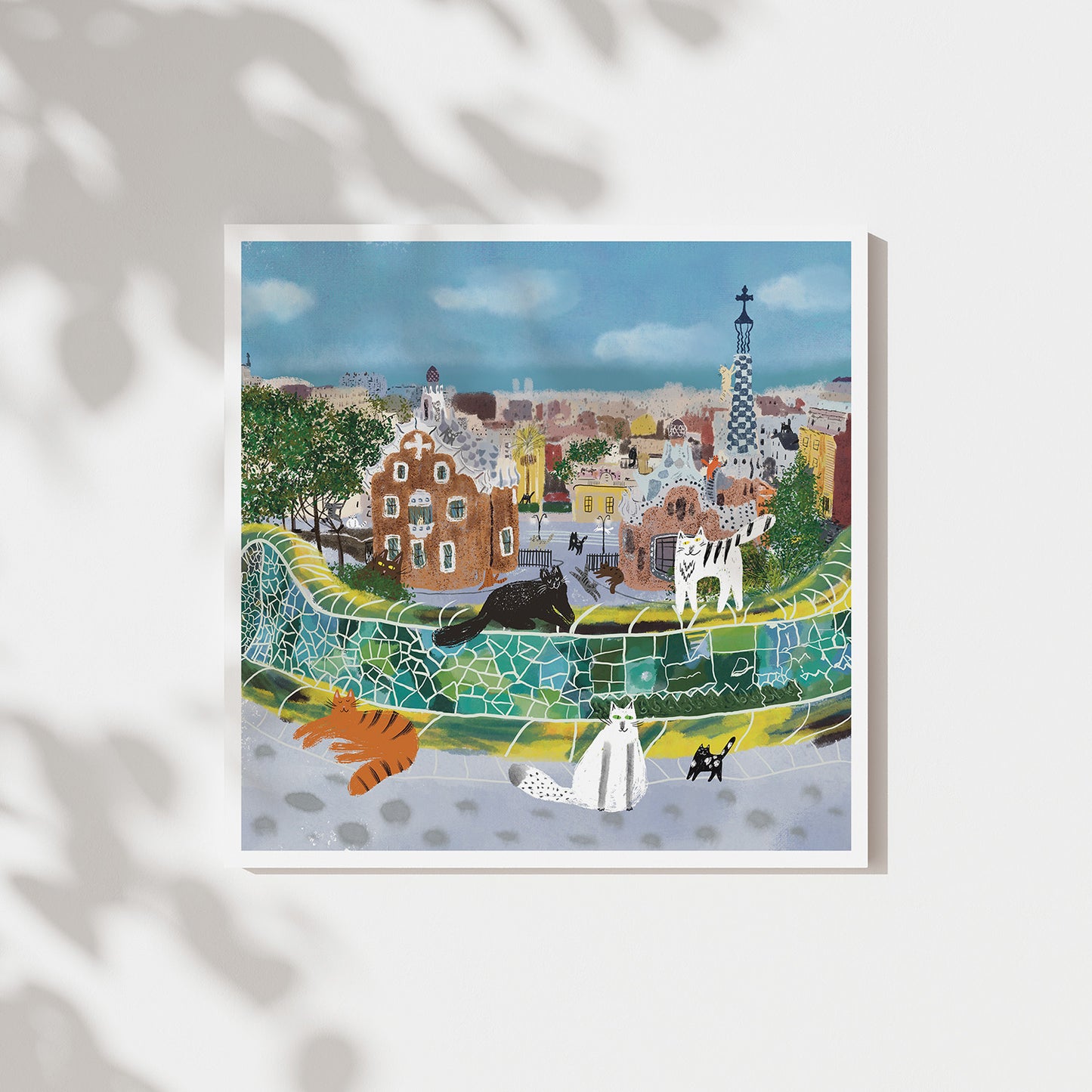 Unframed Art Print: Cats in Barcelona (Gaudi park)