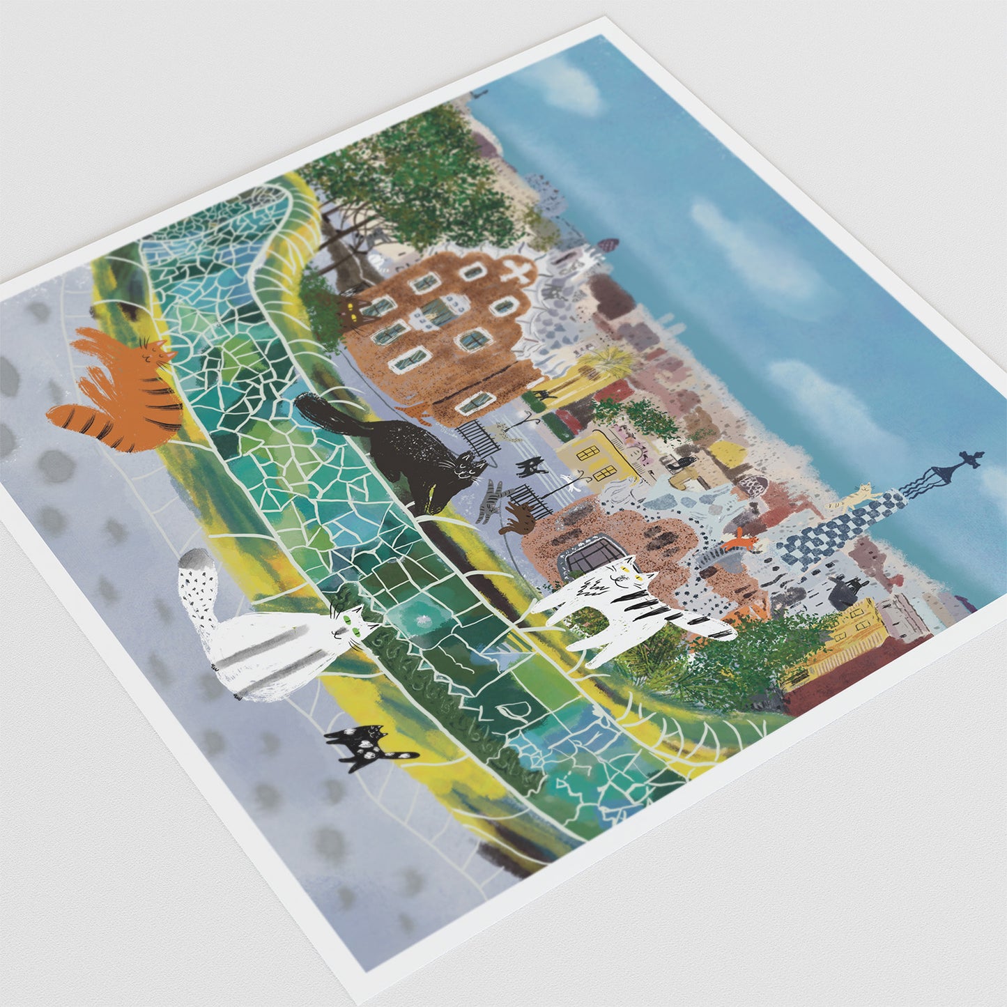 Unframed Art Print: Cats in Barcelona (Gaudi park)