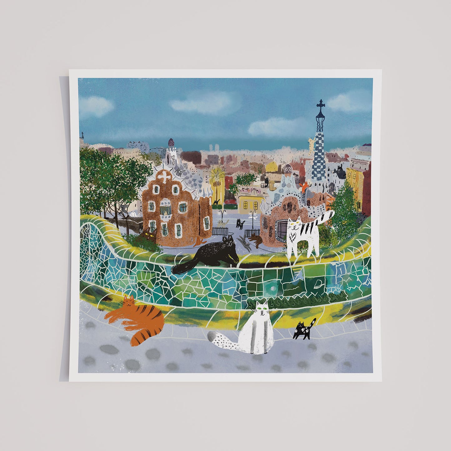 Unframed Art Print: Cats in Barcelona (Gaudi park)