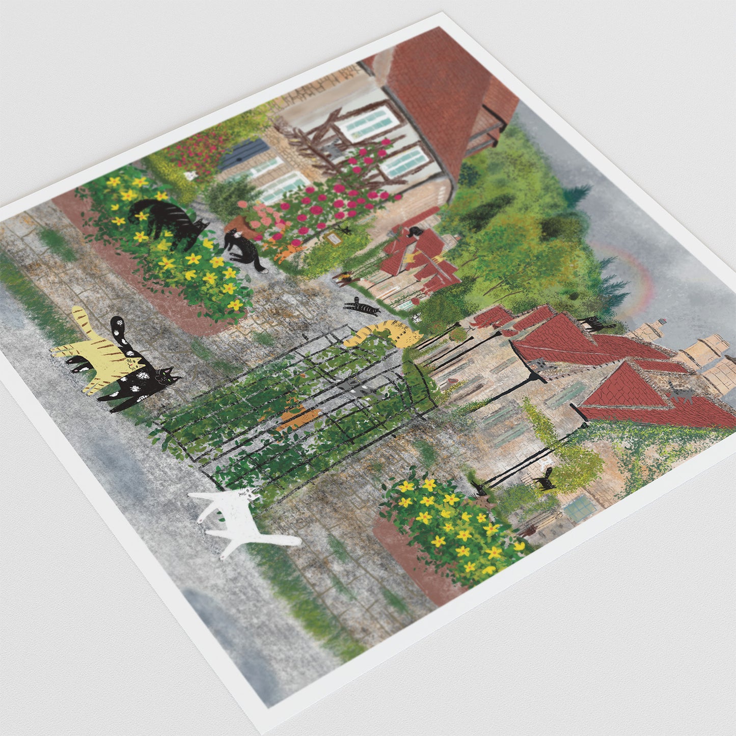 Impression d'art chat : Chats dans une ville ancienne