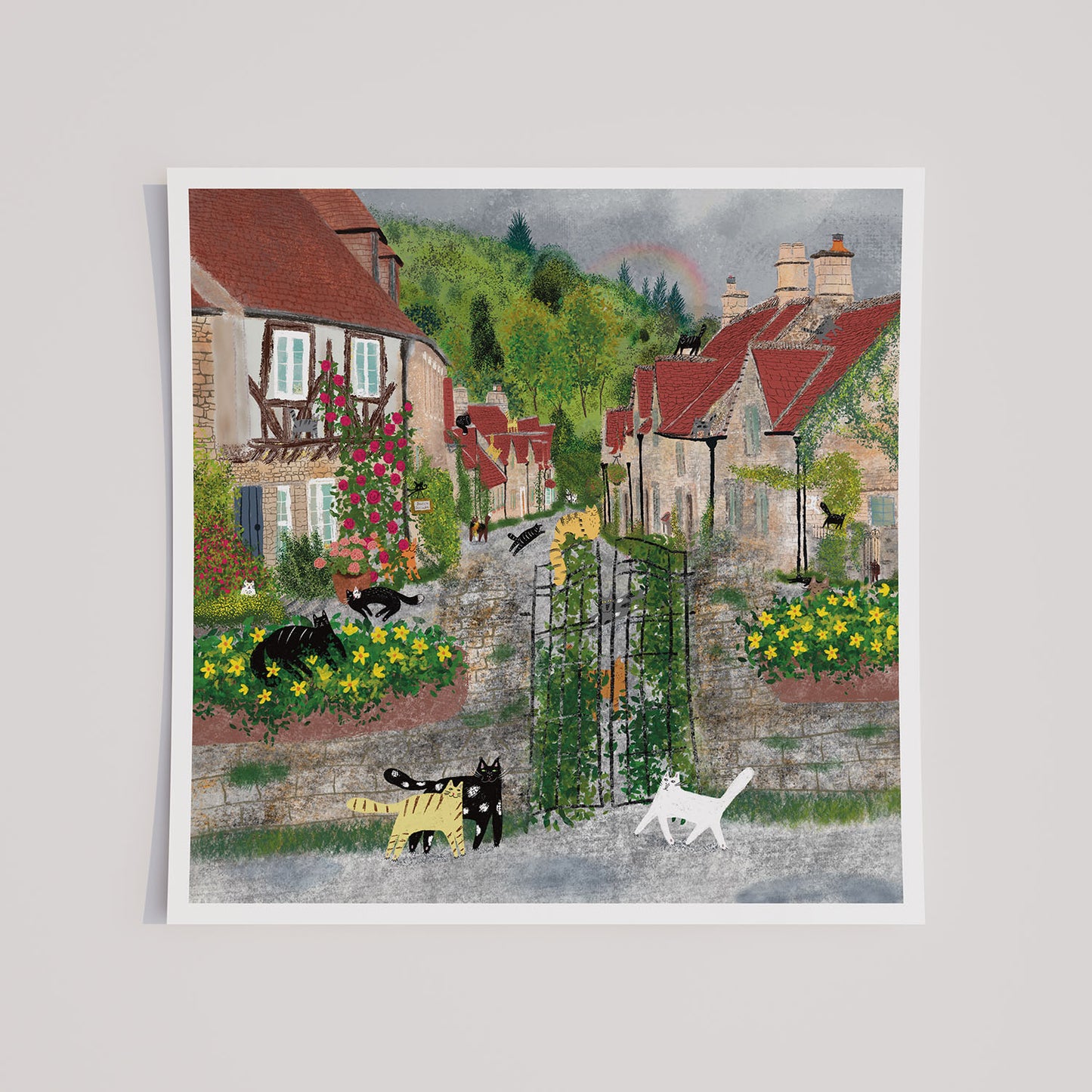 Impression d'art chat : Chats dans une ville ancienne