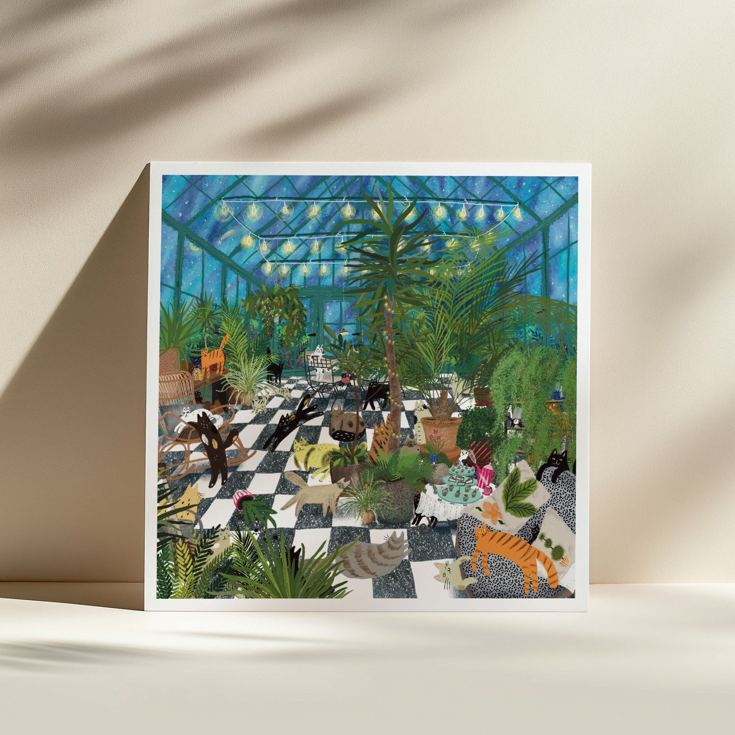 Unframed art print:  Cats In the Greenhouse