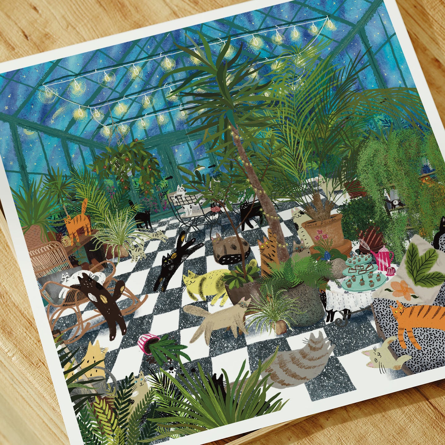Unframed art print:  Cats In the Greenhouse