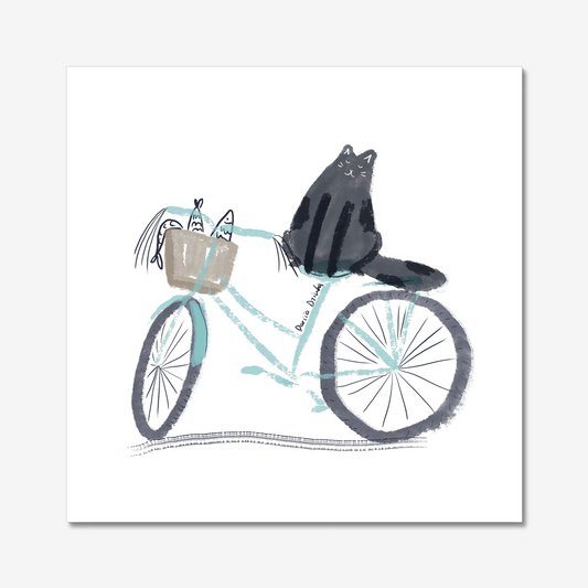 Impression d'art chat : Chat sur un vélo faisant les courses