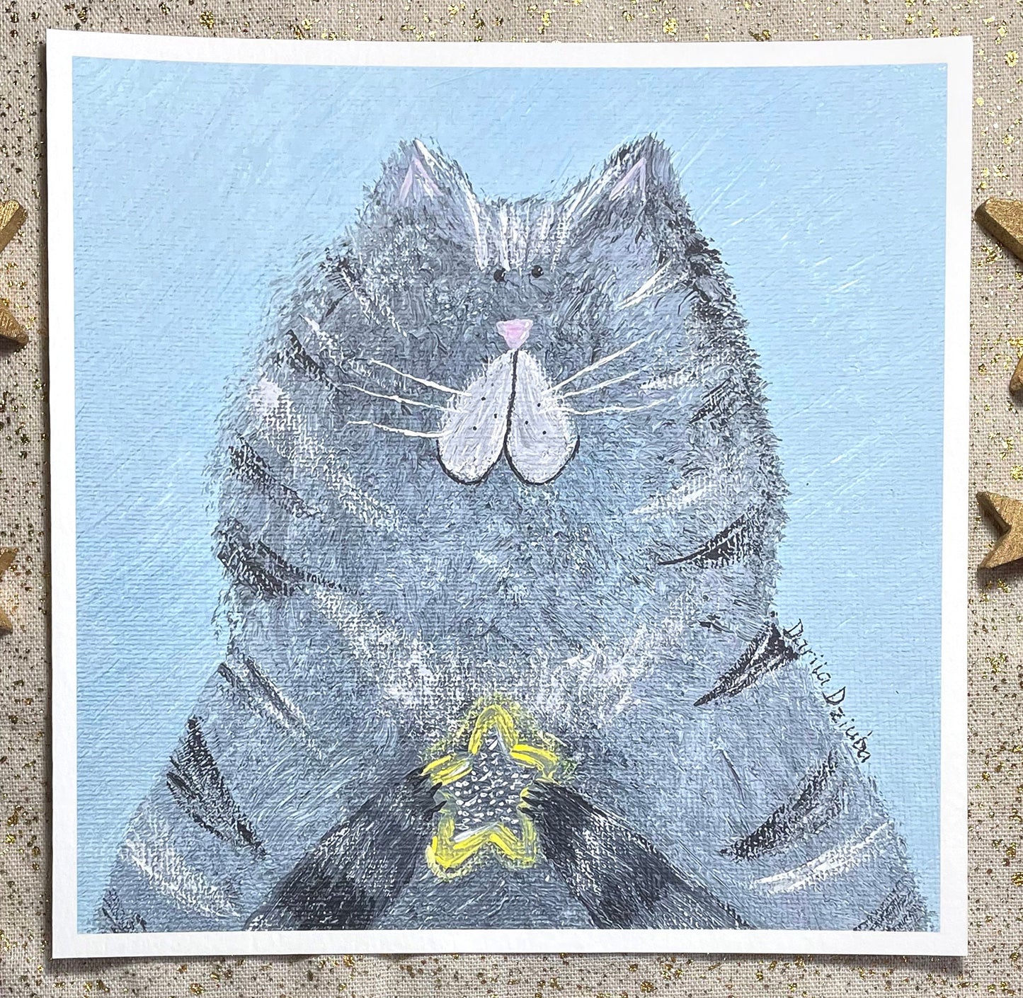 Impression d'art sans cadre : Chat tenant une étoile