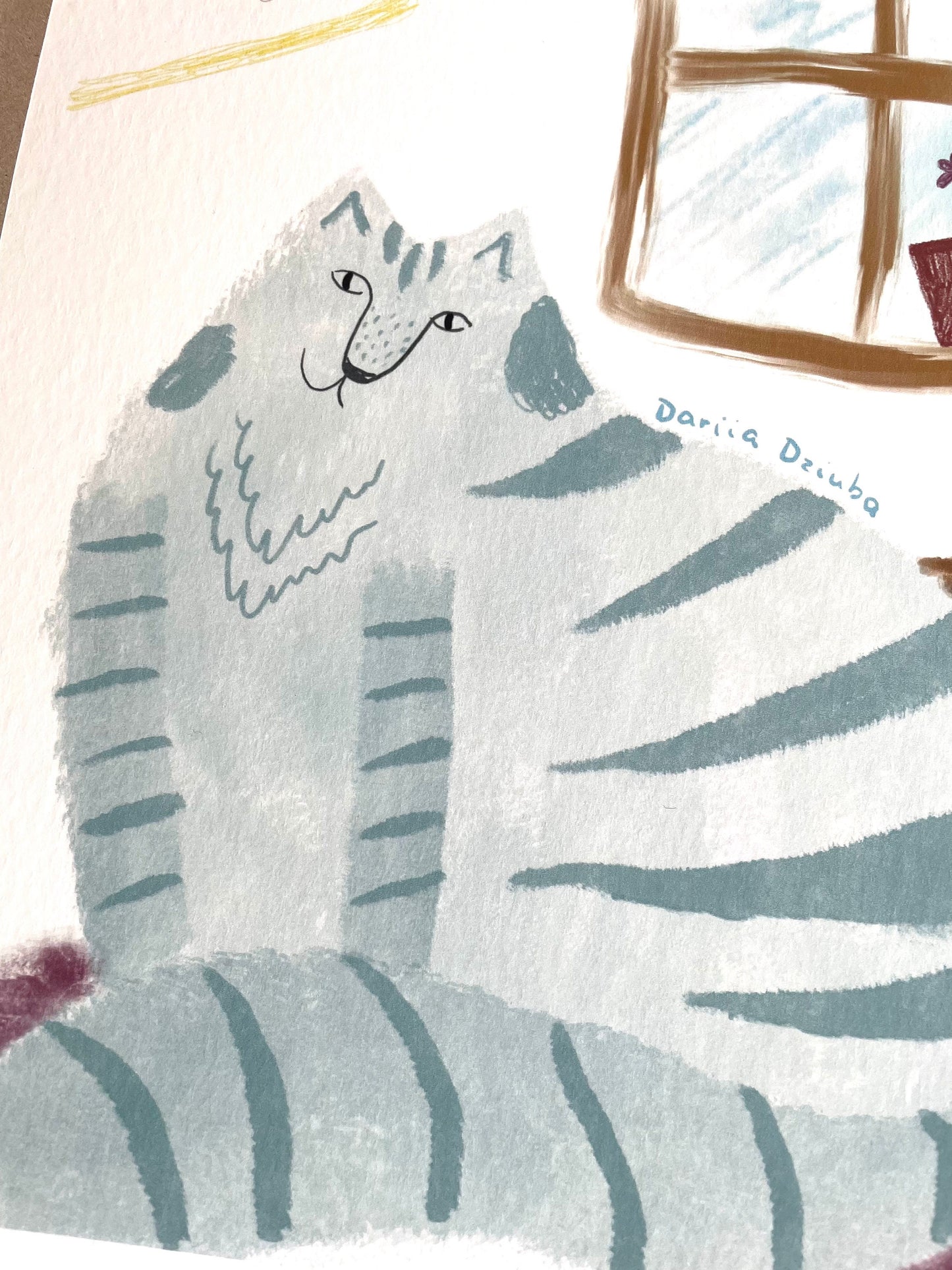 Impression d’art de chat : Oeuvre d’illustration de chat bleu et de poisson