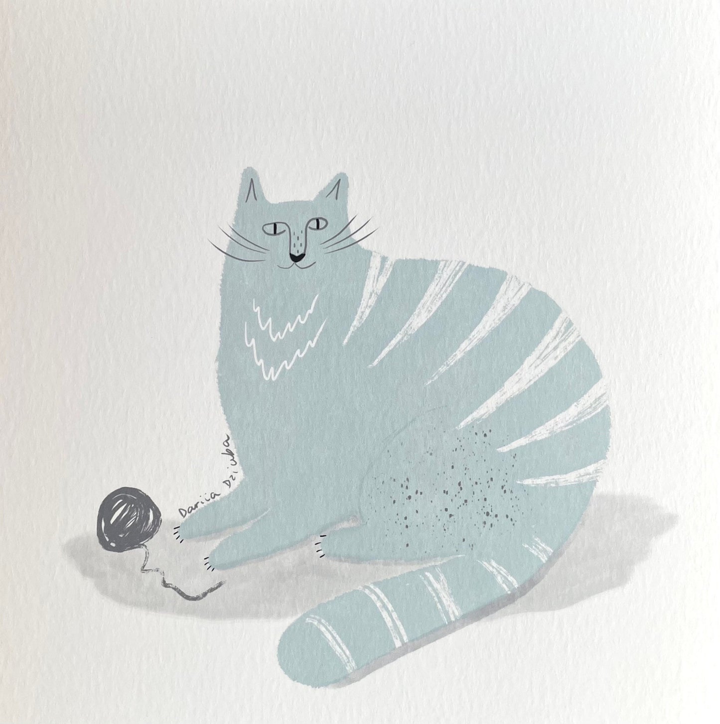 Impression d’art chat : Oeuvre de chat bleu et pelote de laine