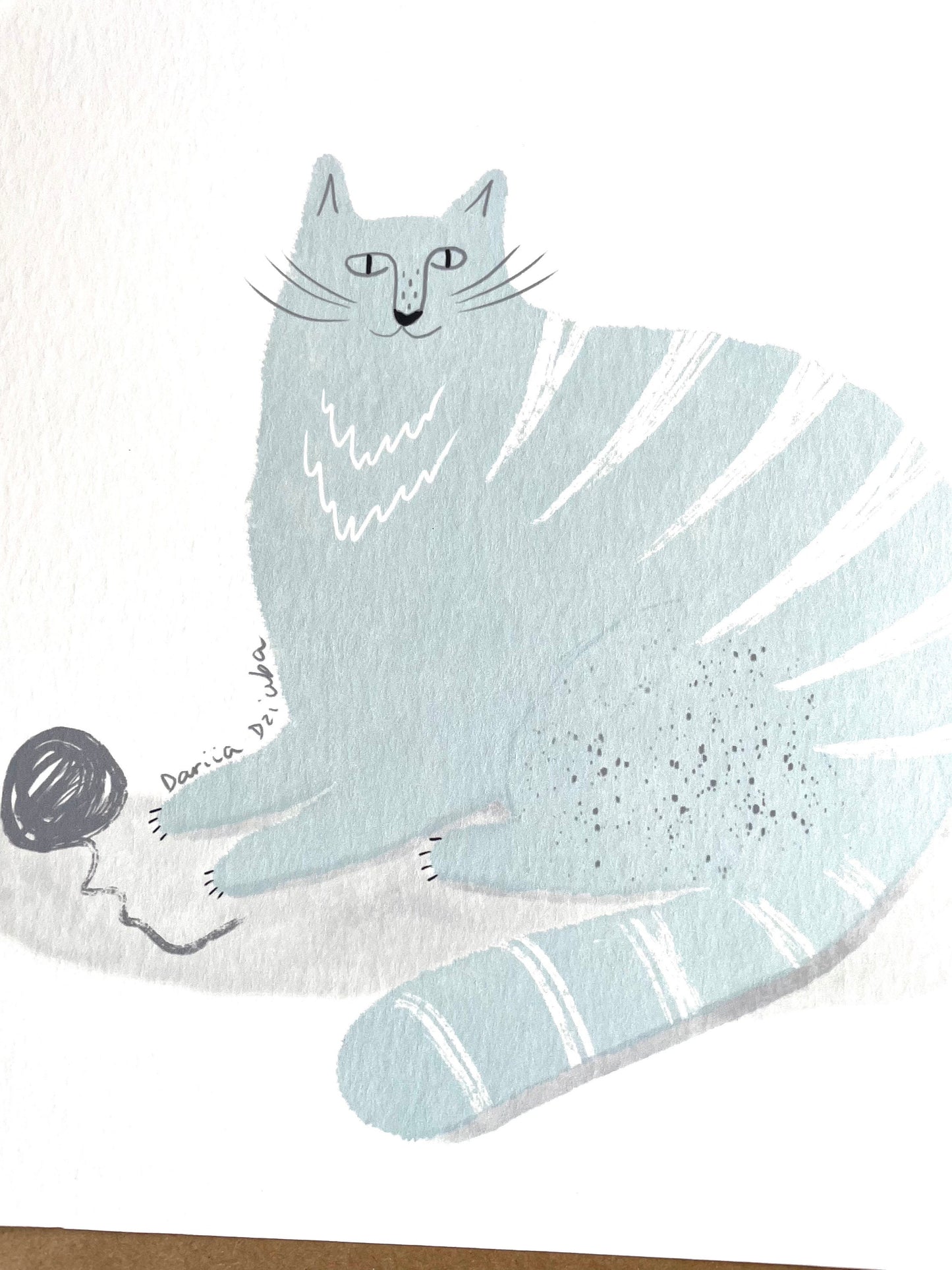 Impression d’art chat : Oeuvre de chat bleu et pelote de laine