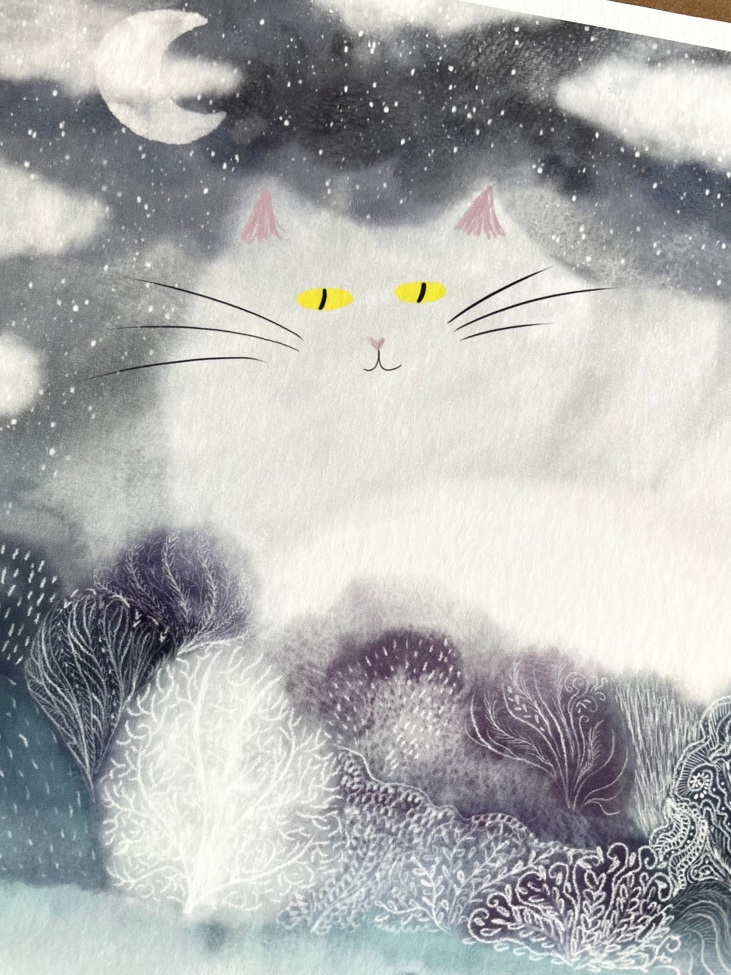 Impression d’art de chat : Illustration d’illustration de chat de nuage d’hiver