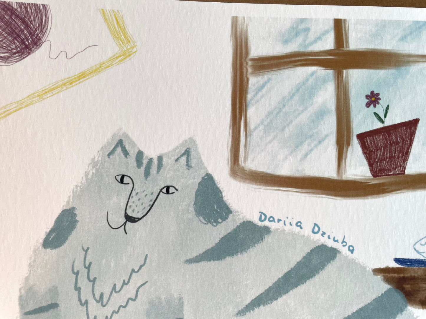 Impression d’art de chat : Oeuvre d’illustration de chat bleu et de poisson