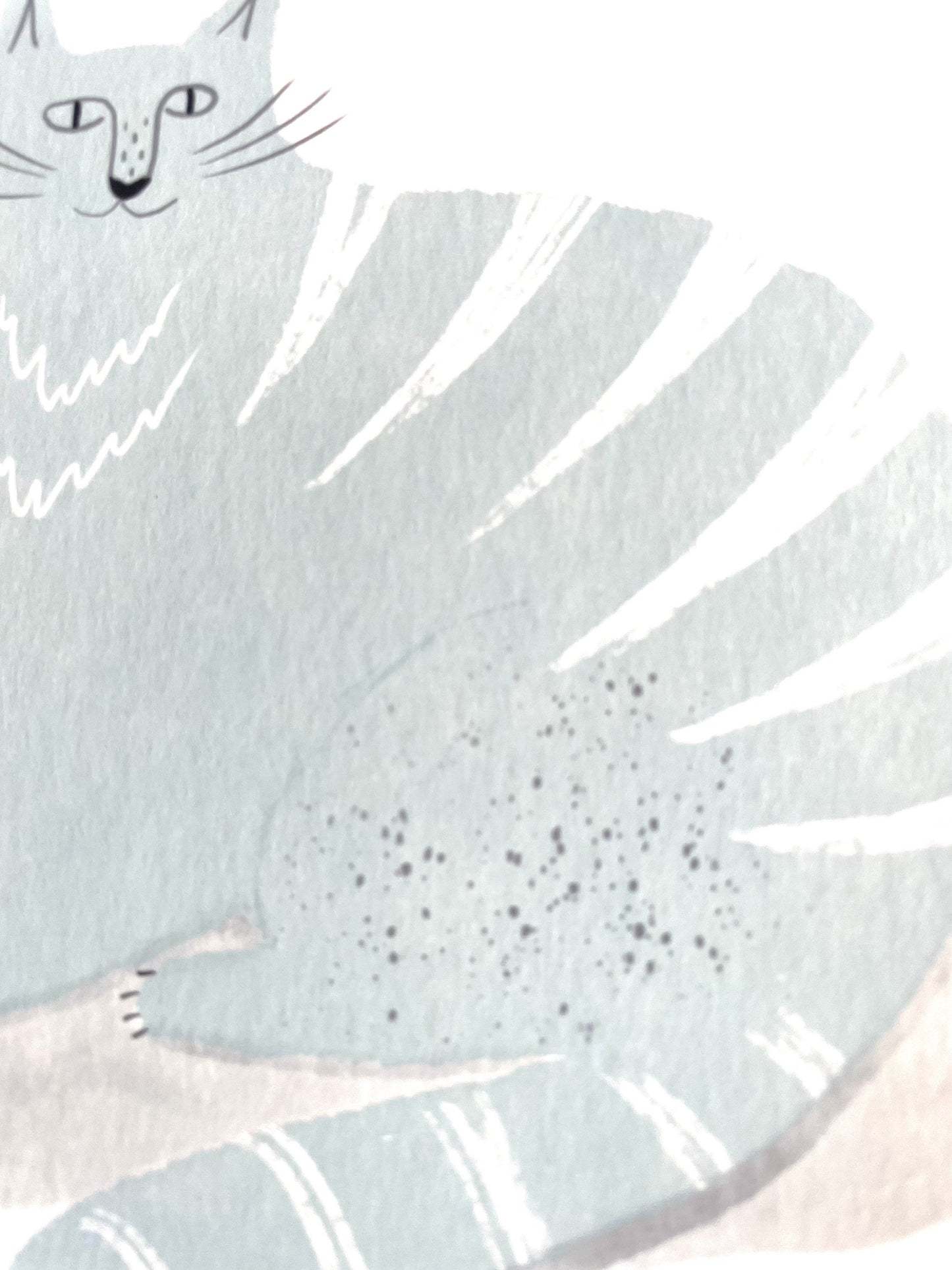 Impression d’art chat : Oeuvre de chat bleu et pelote de laine