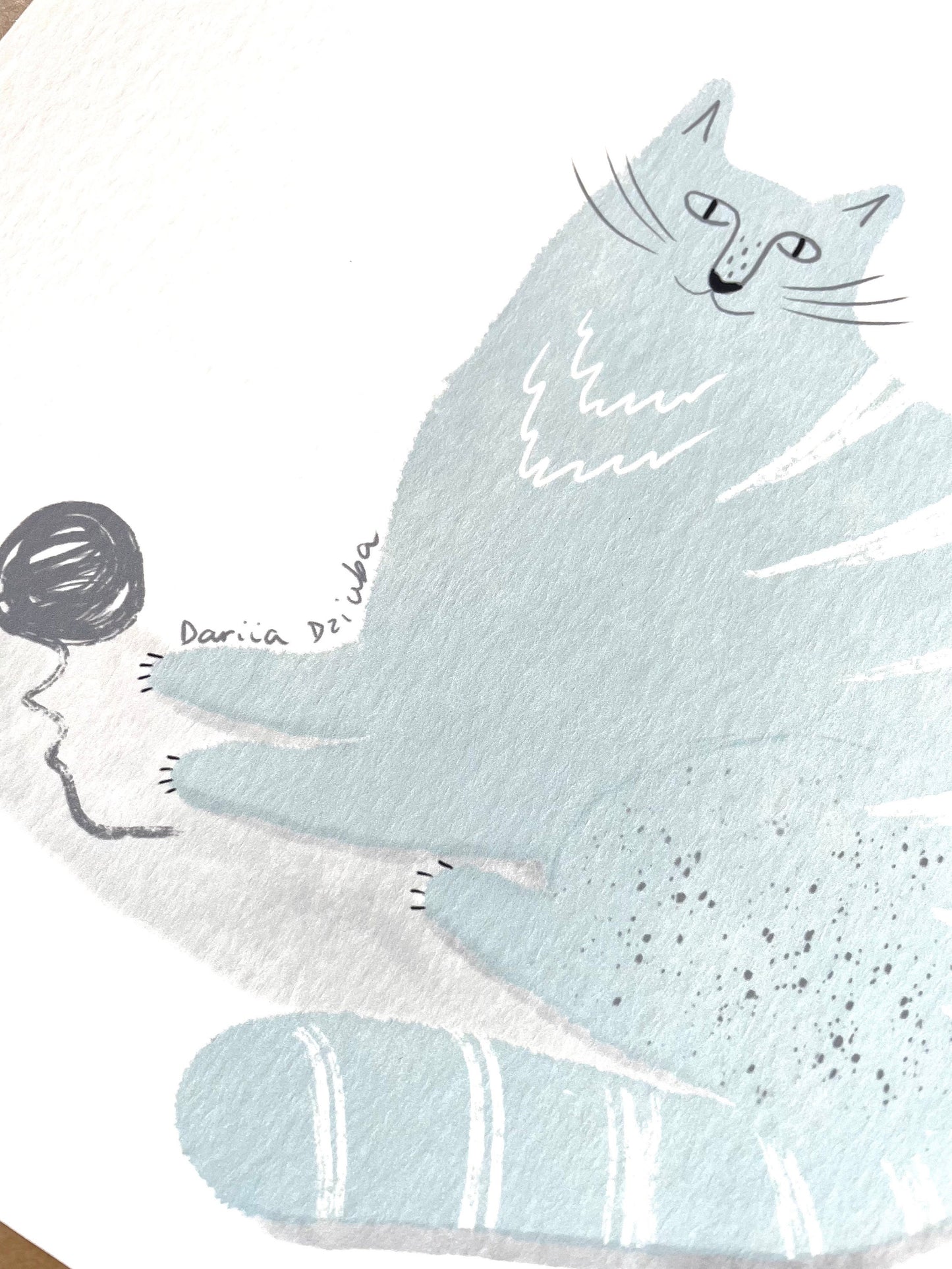Impression d’art chat : Oeuvre de chat bleu et pelote de laine