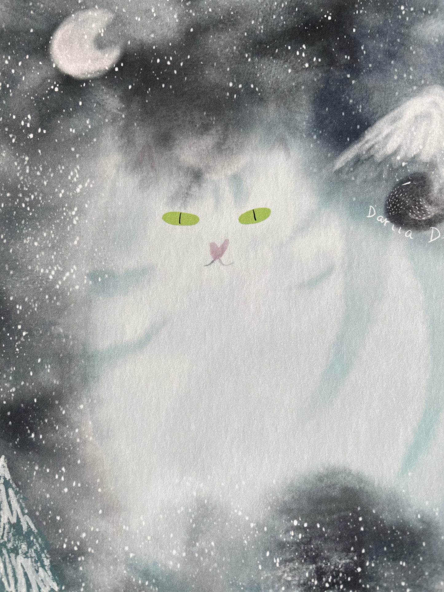 Impression d’art de chat : Illustration d’un chat d’hiver dans les montagnes