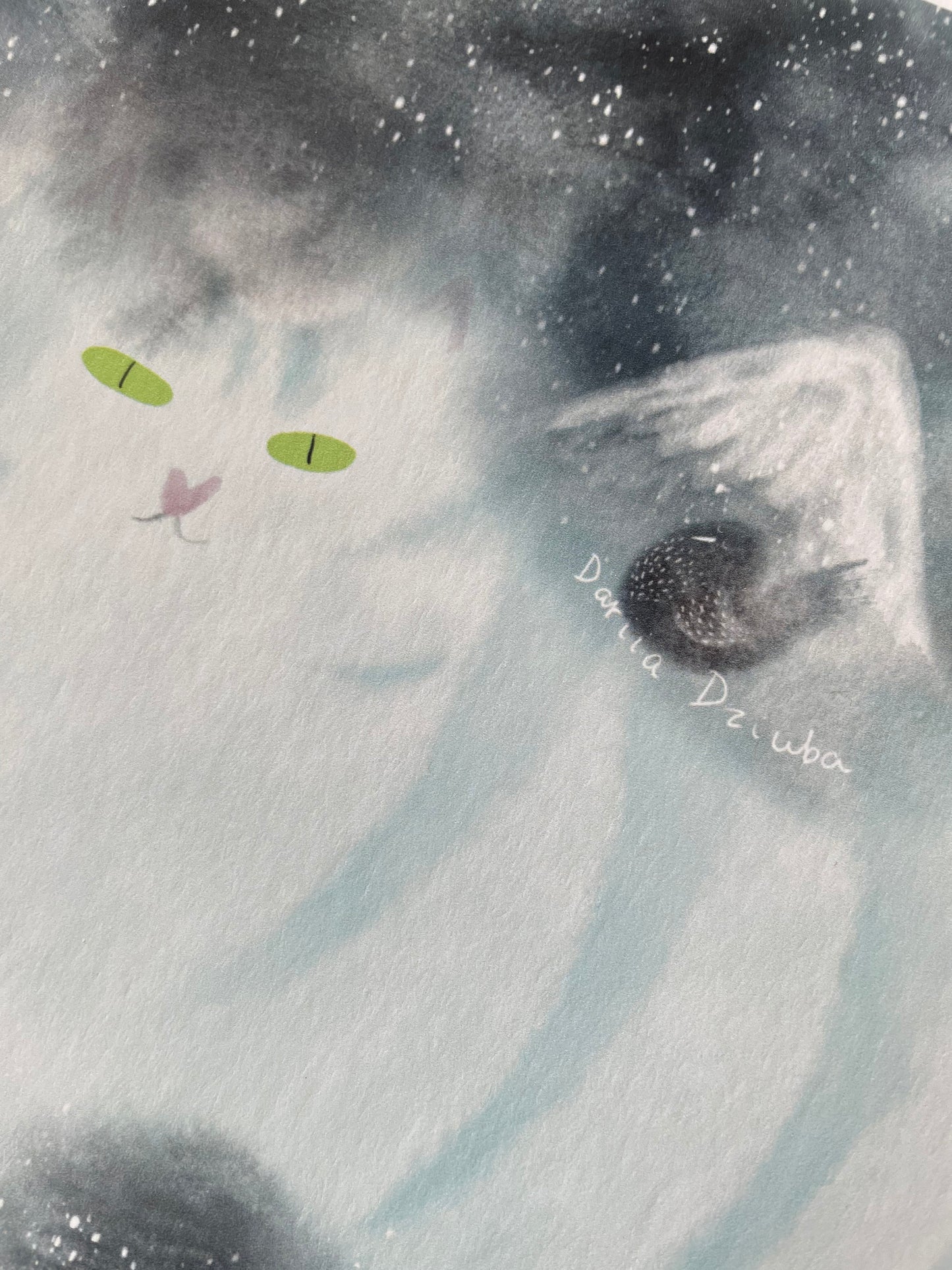 Impression d’art de chat : Illustration d’un chat d’hiver dans les montagnes