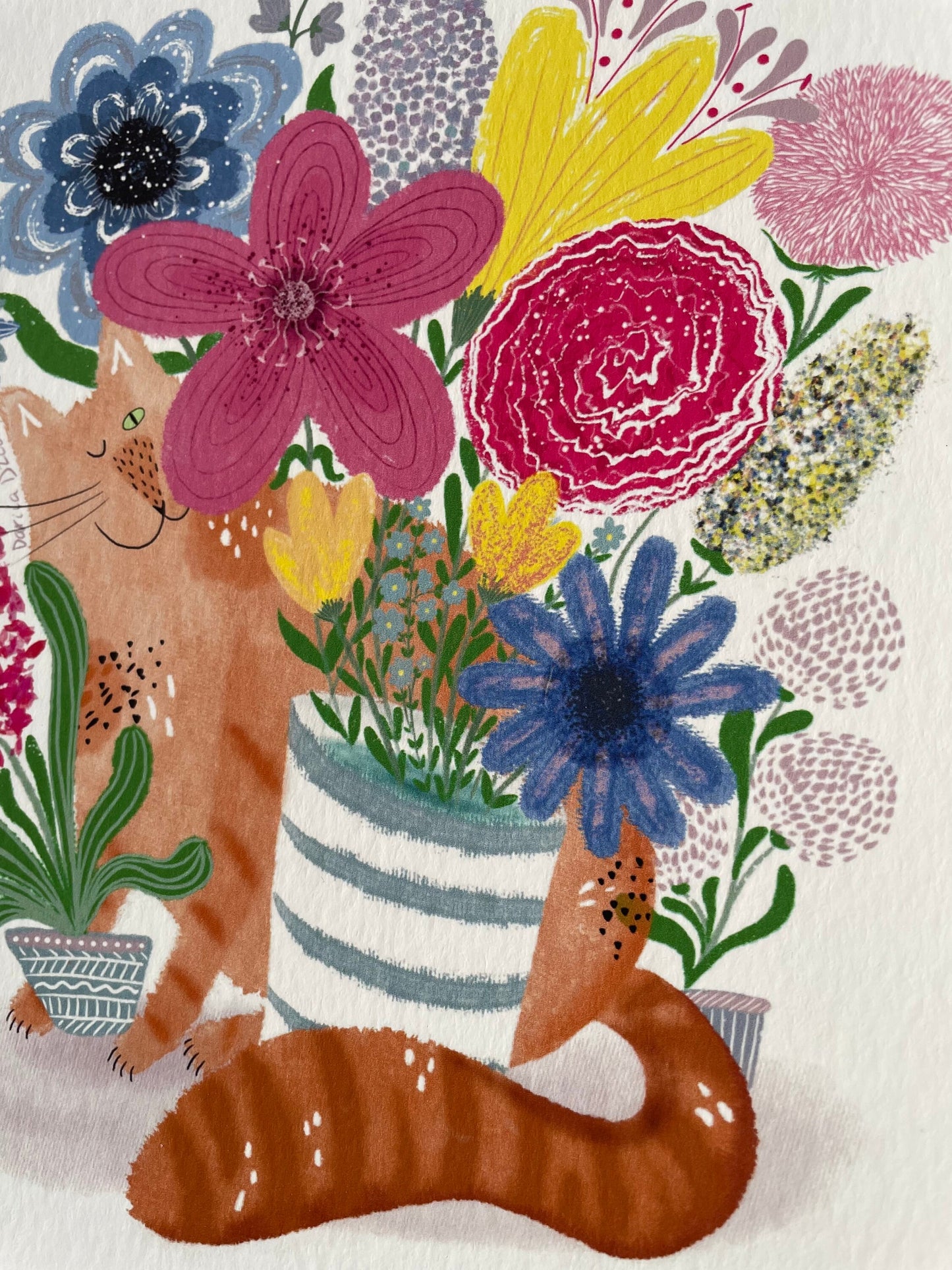 Impression d'art de chat : Oeuvre d'illustration de chat et de bouquet de fleurs