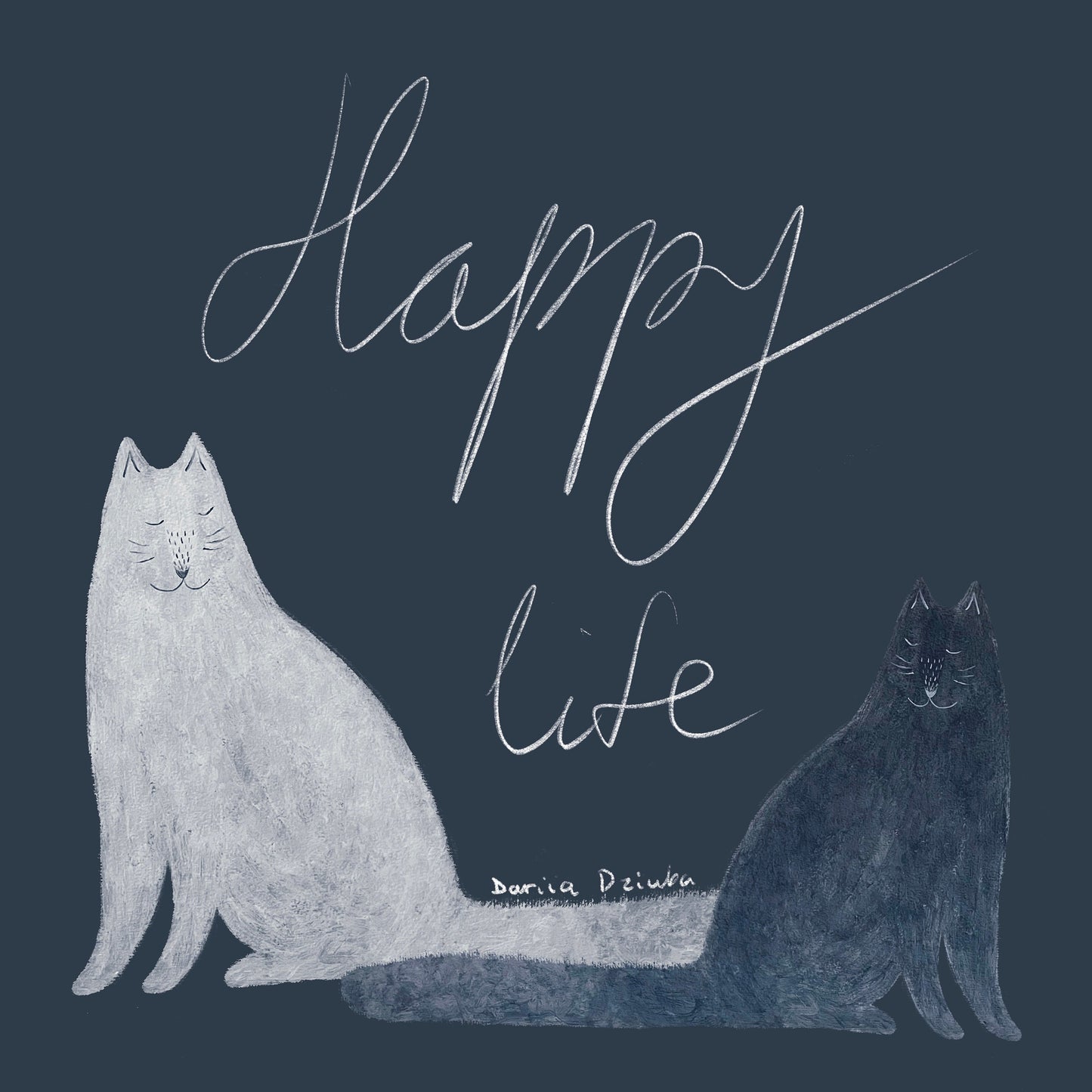 Impression d'art de chat : Impression de vie heureuse de chats assis les uns à côté des autres