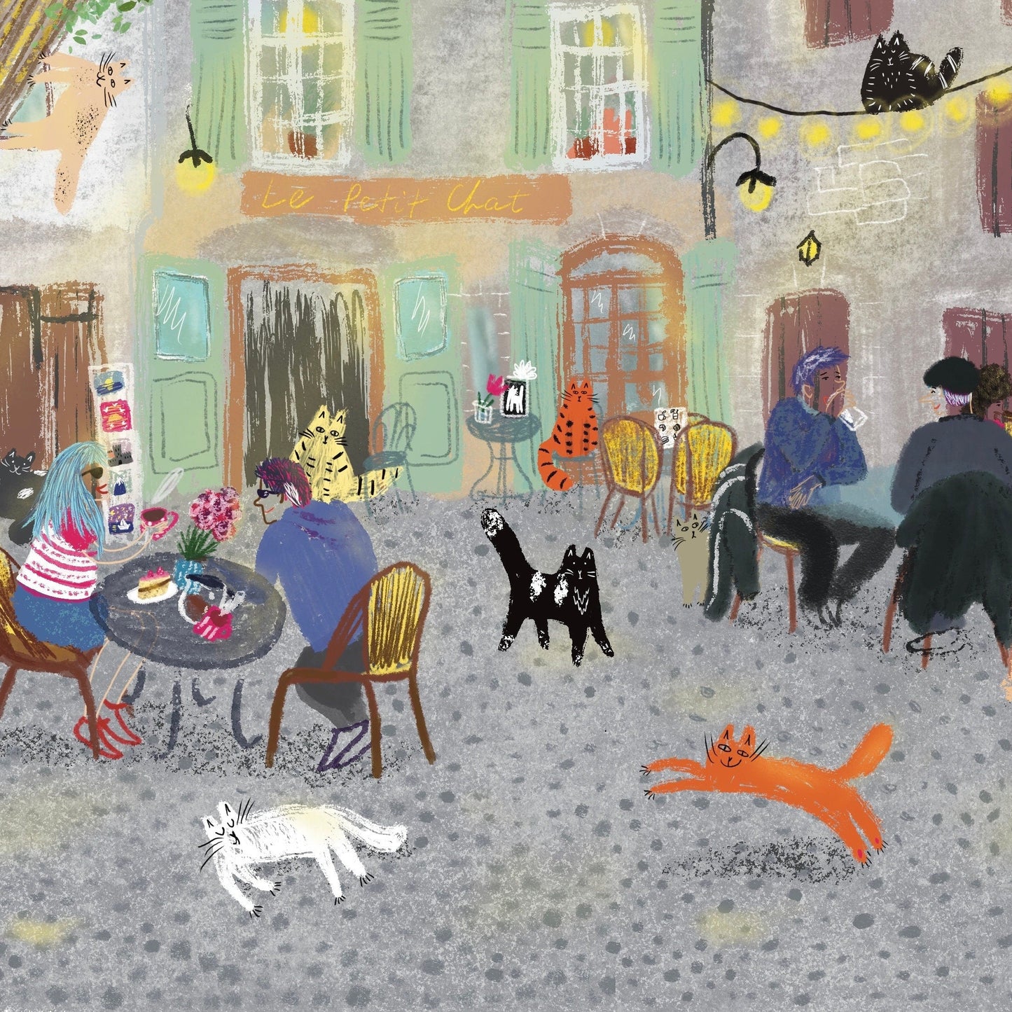 Unframed art print: Cats in Restaurant in France