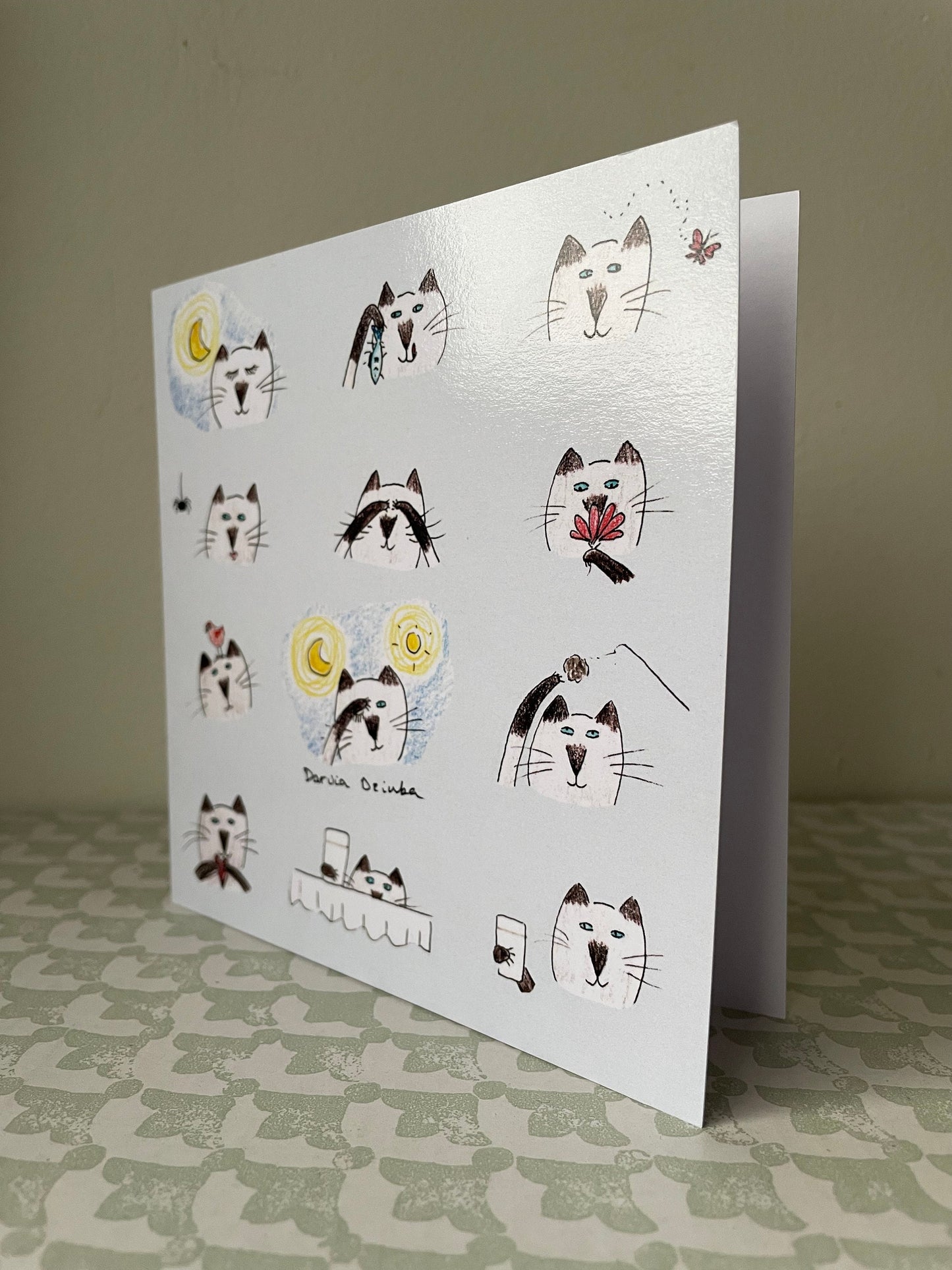 Carte carrée chats fantaisistes/ carte de vœux/ carte blanche/ carte pliante/ carte carrée 5x5"/ cartes pour toute occasion