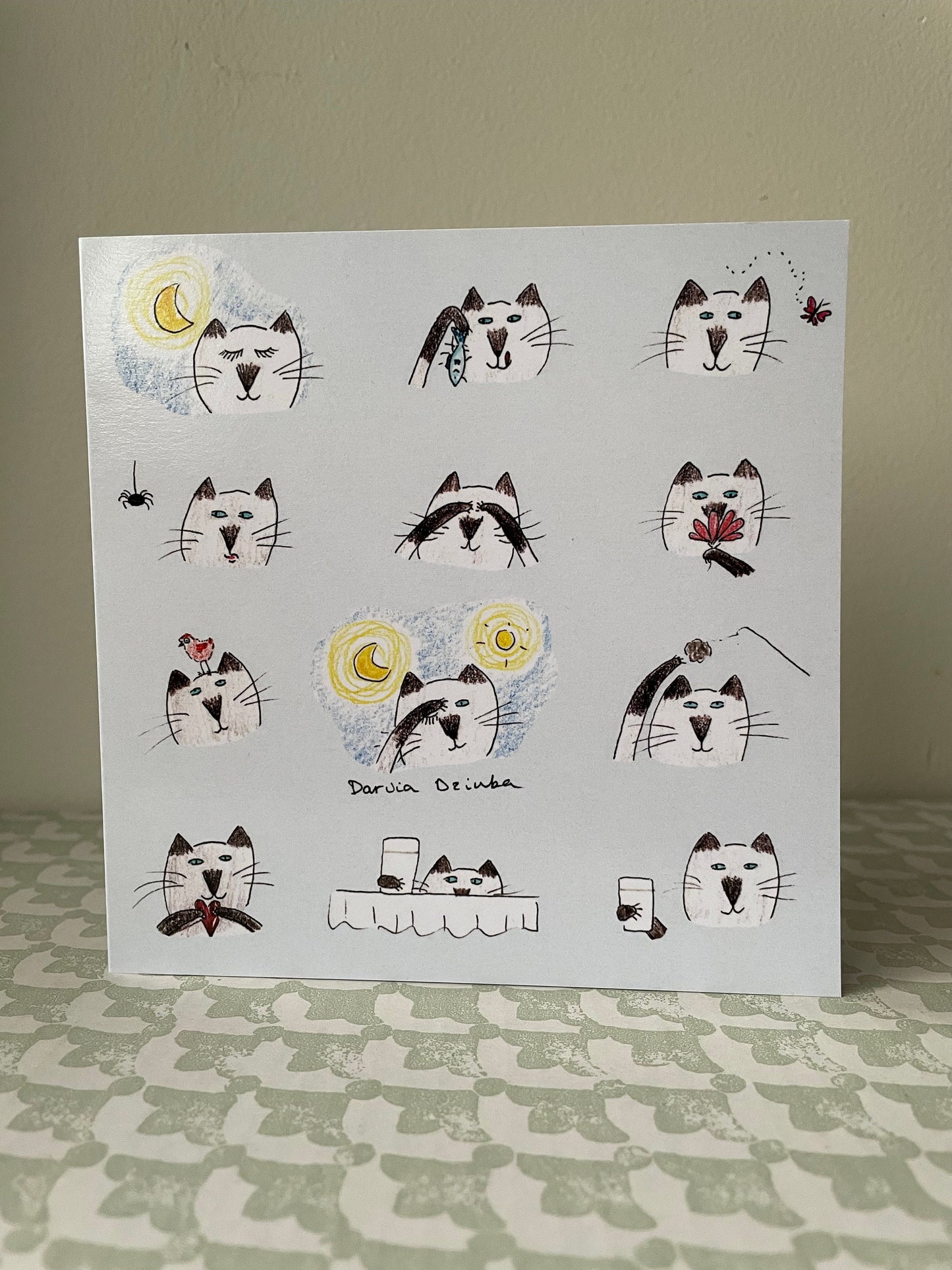Carte carrée chats fantaisistes/ carte de vœux/ carte blanche/ carte pliante/ carte carrée 5x5"/ cartes pour toute occasion