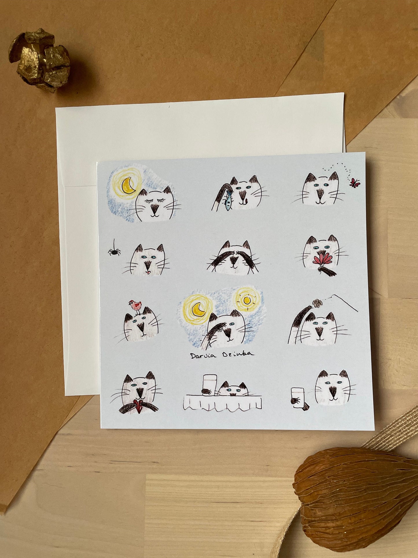 Carte carrée chats fantaisistes/ carte de vœux/ carte blanche/ carte pliante/ carte carrée 5x5"/ cartes pour toute occasion