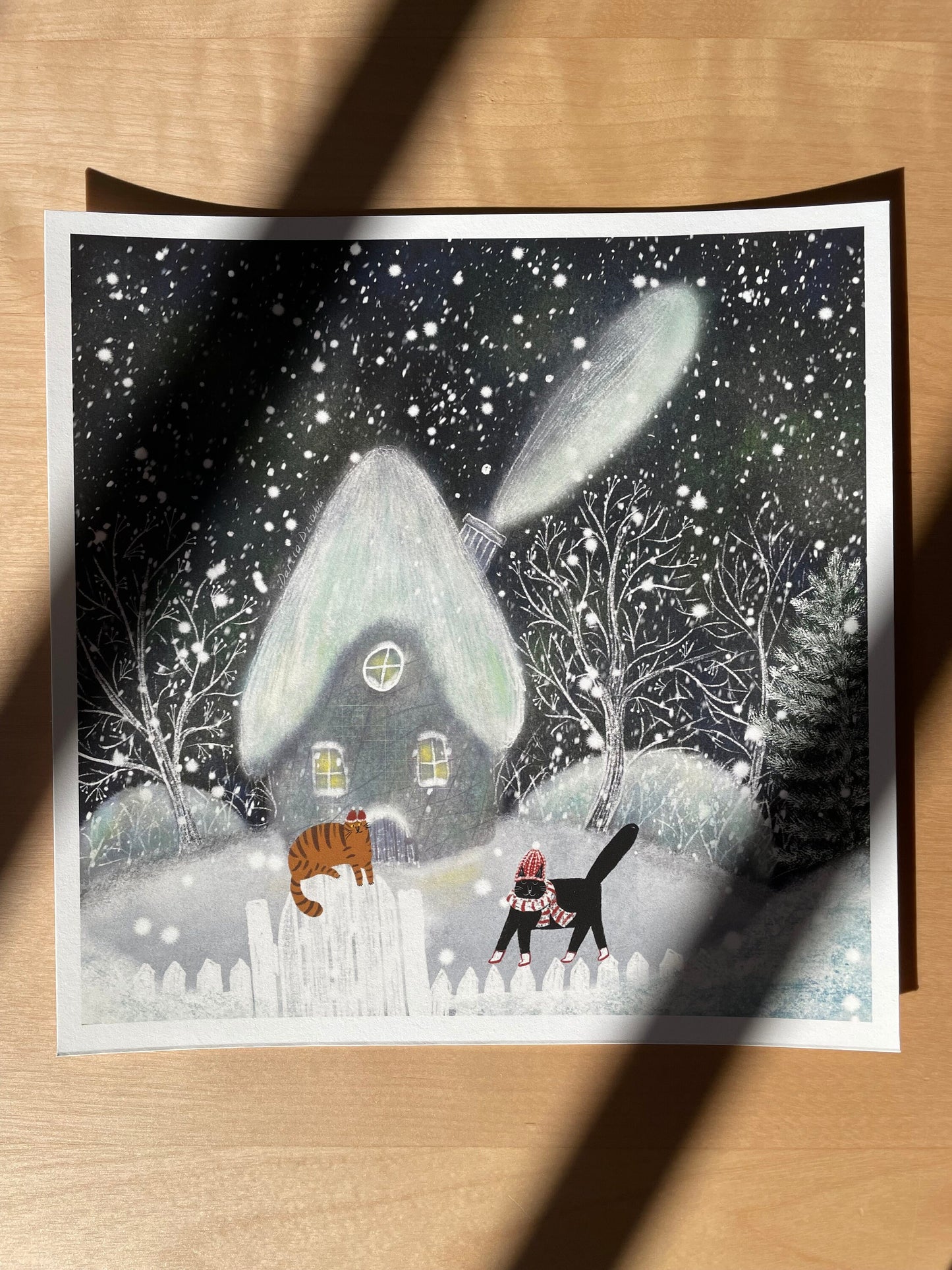 Impression d'art de chat : Près du chalet d'hiver