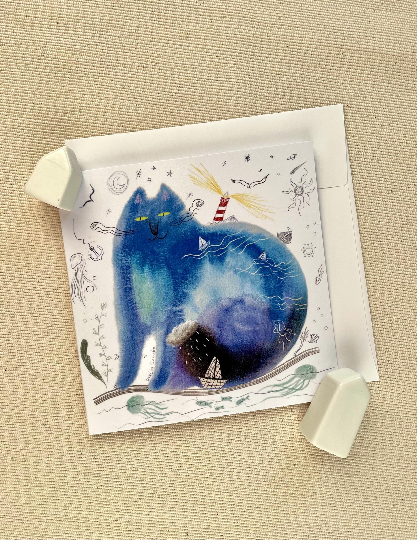 Carte de vœux carrée : Ocean Cat - Dreamy