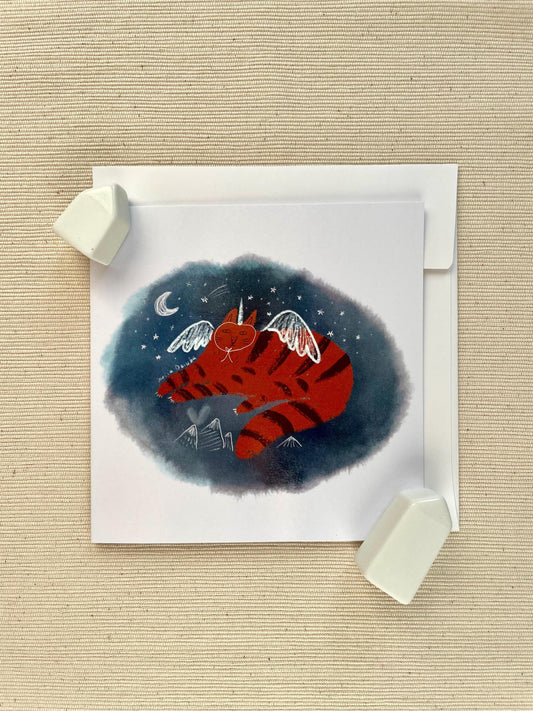 Carte de vœux carrée : Chat Licorne Moustaches Célestes