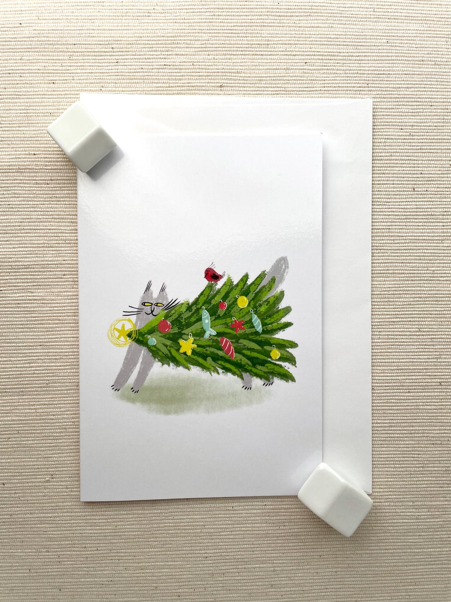 Vertical Greeting card: Playful Christmas Cat