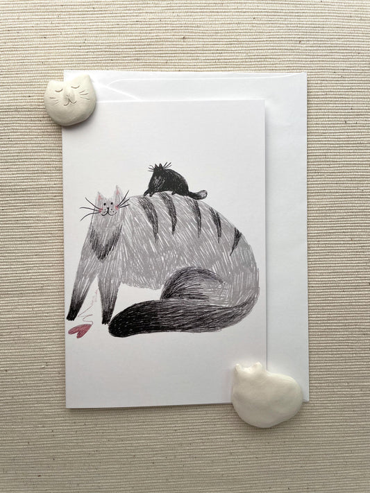 Vertical Greeting card: Cozy Cat Trio, Adorable Minimalist Design