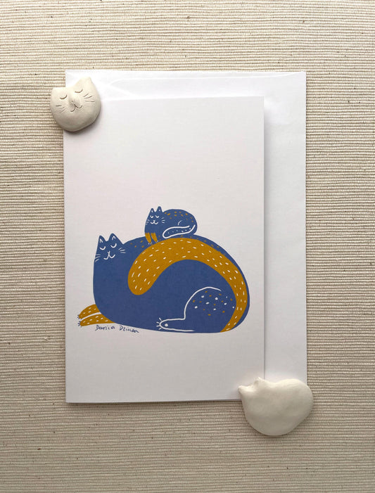 Vertical Greeting card: Cozy Cats in Dreamland, Minimalist Design