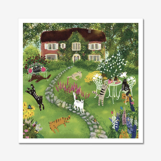 Unframed art print: Cats Celebrating Summer At the Front Yard