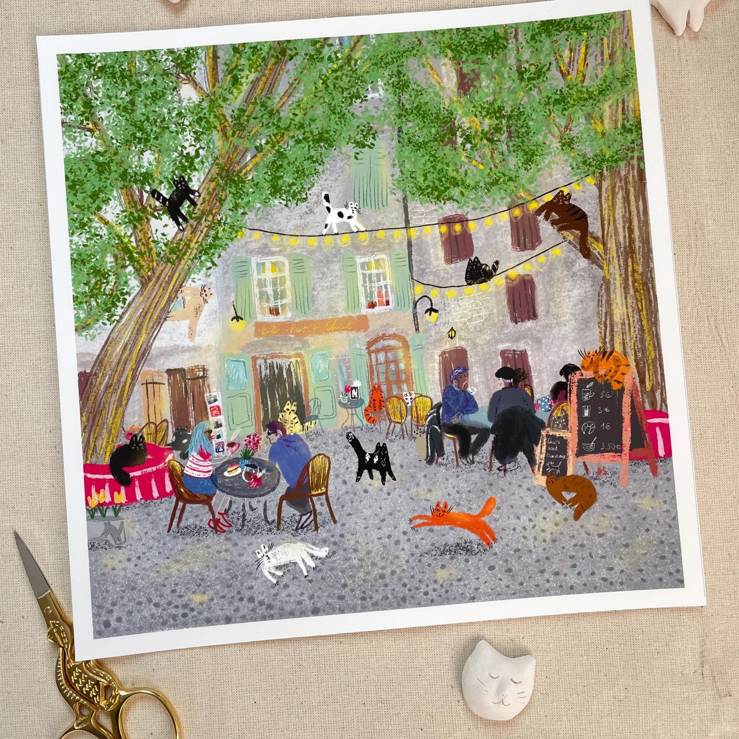 Unframed art print: Cats in Restaurant in France