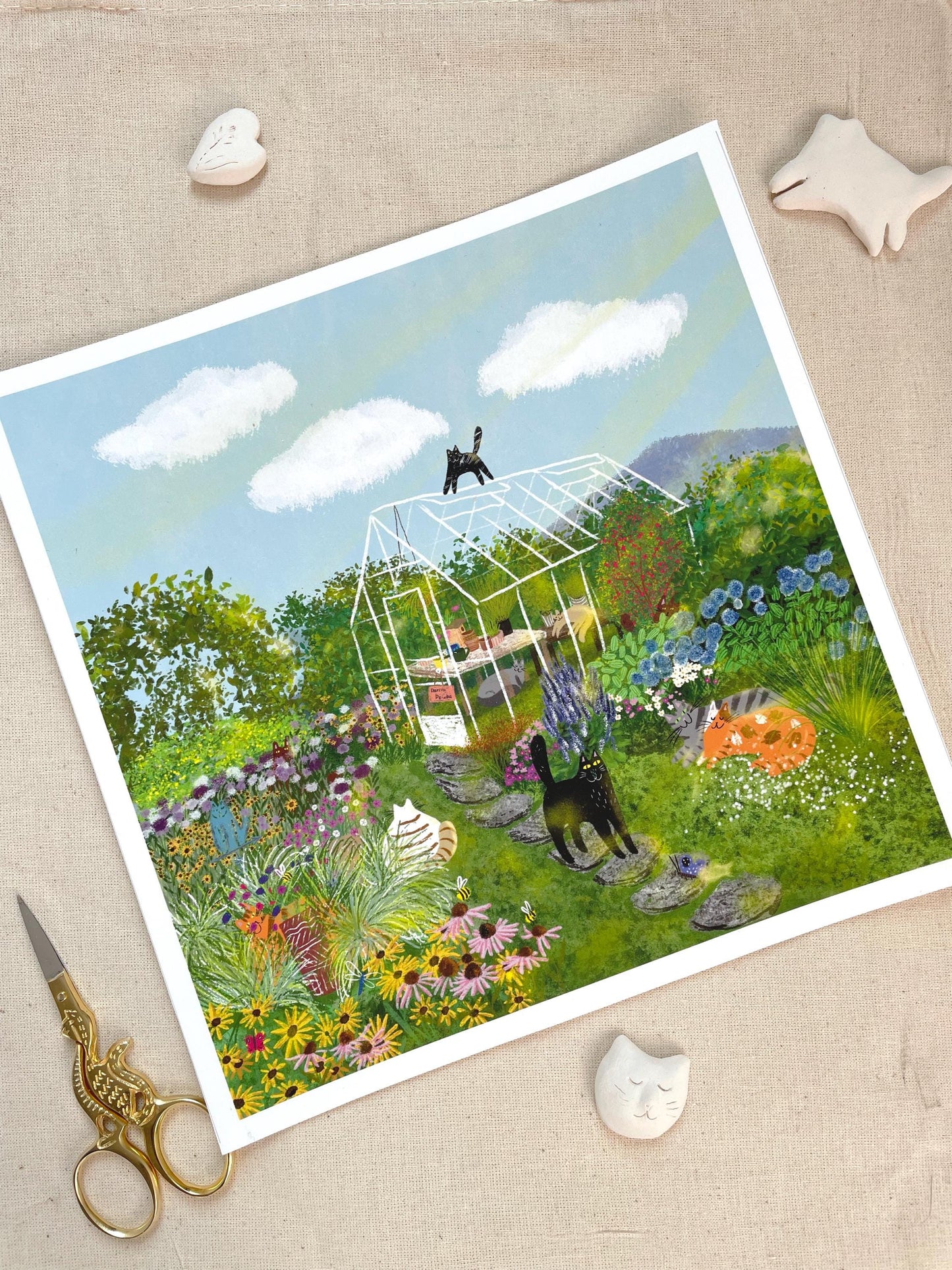 Cats at Greenhouse Unframed Art Print