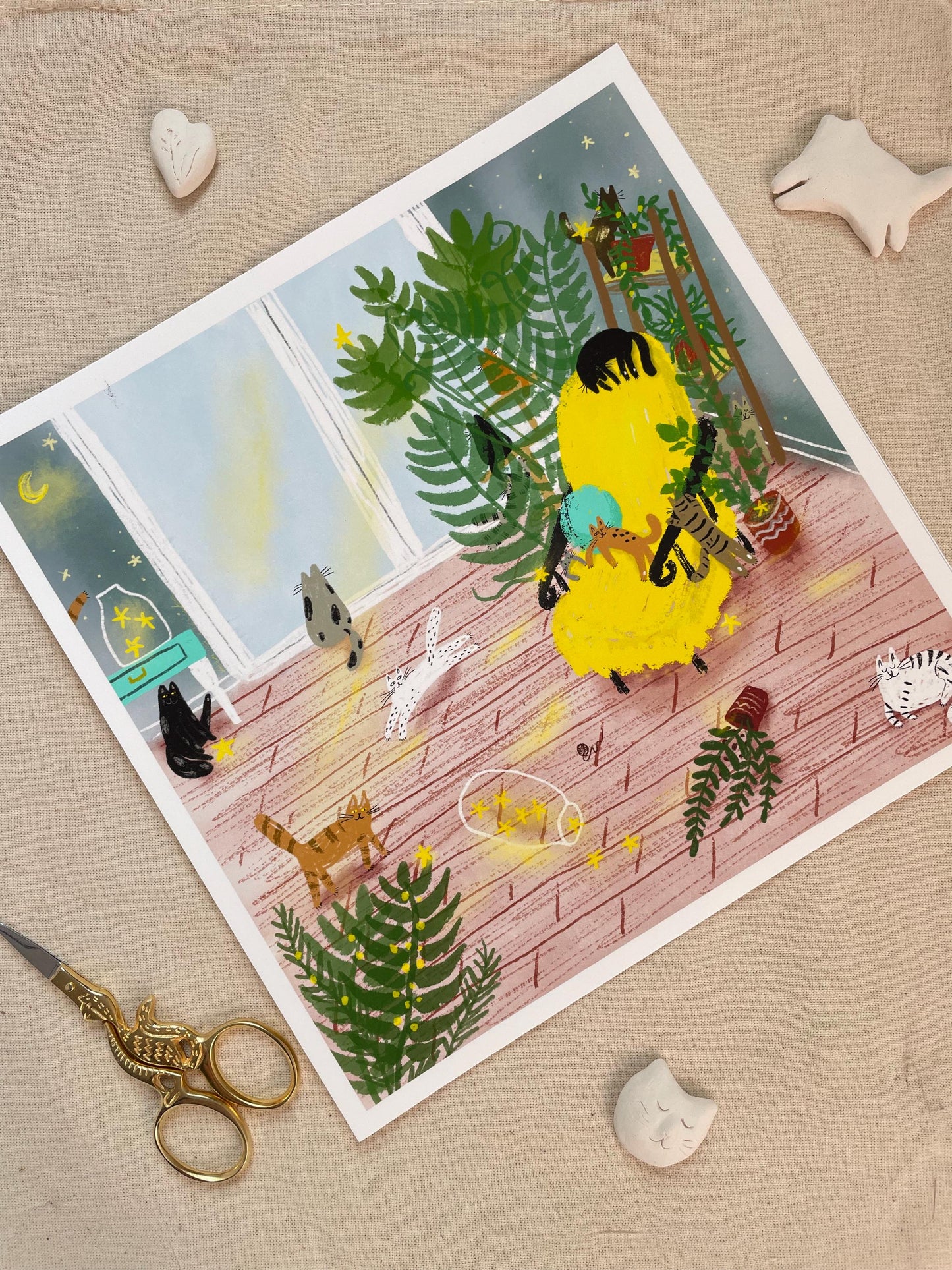 Impression d'art de chat : Chats dans une chambre étoilée