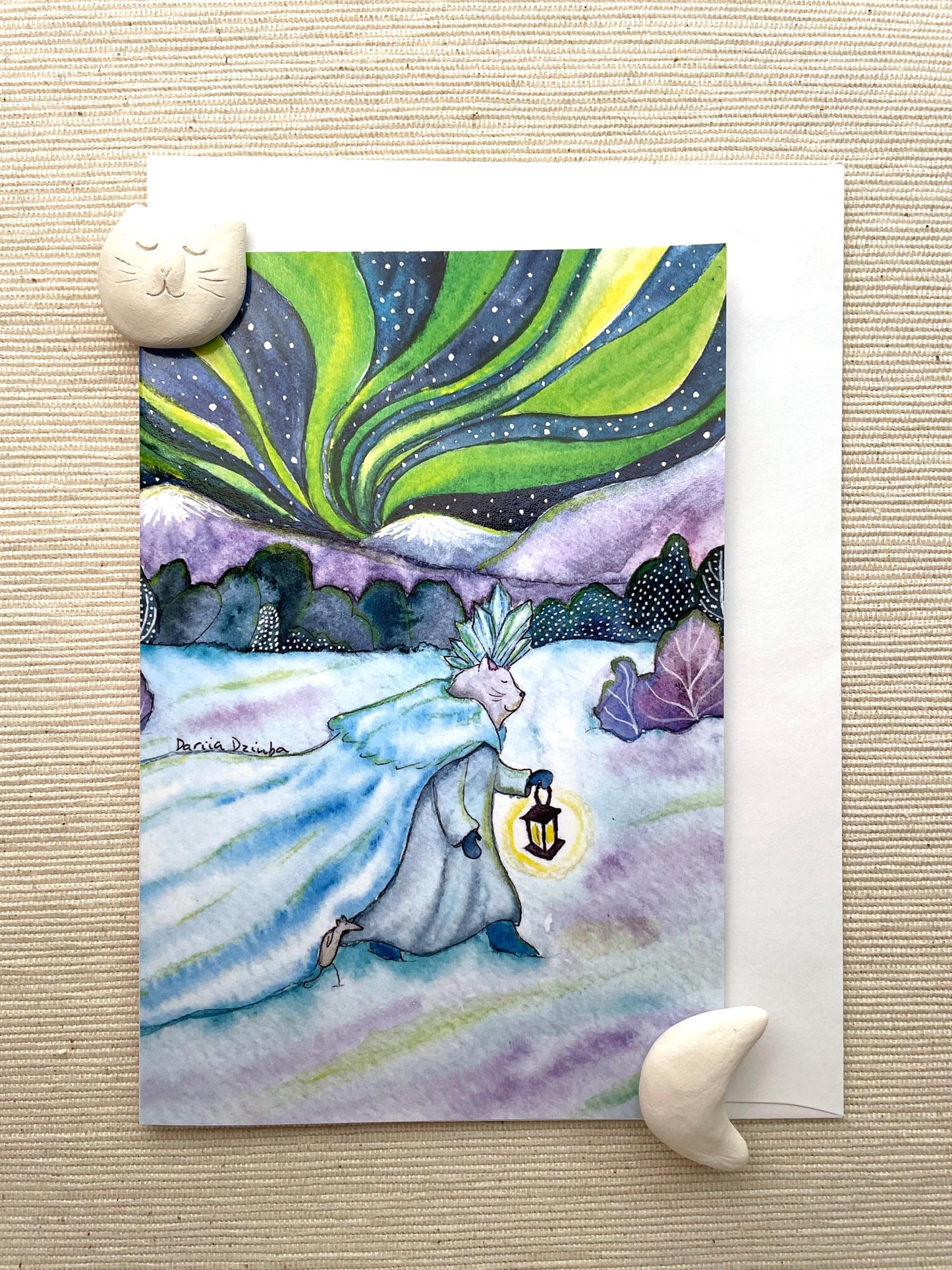 Carte de vœux aurores boréales, pays des merveilles hivernales (4"x6") avec enveloppe - Scène d'hiver magique, vierge à l'intérieur, parfaite pour les vœux d'hiver